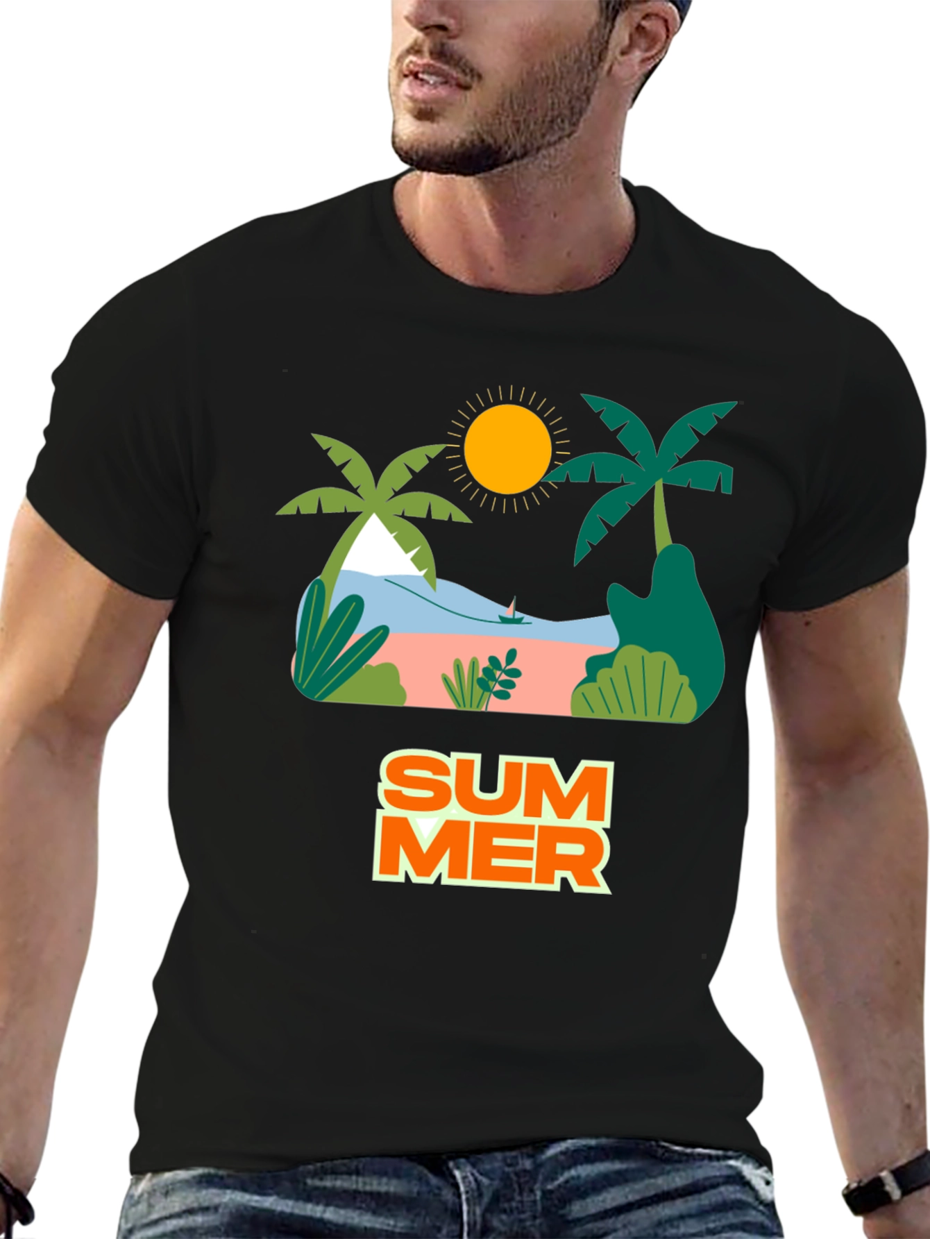 Summer Beach Graphic Tee - Black Casual Shirt