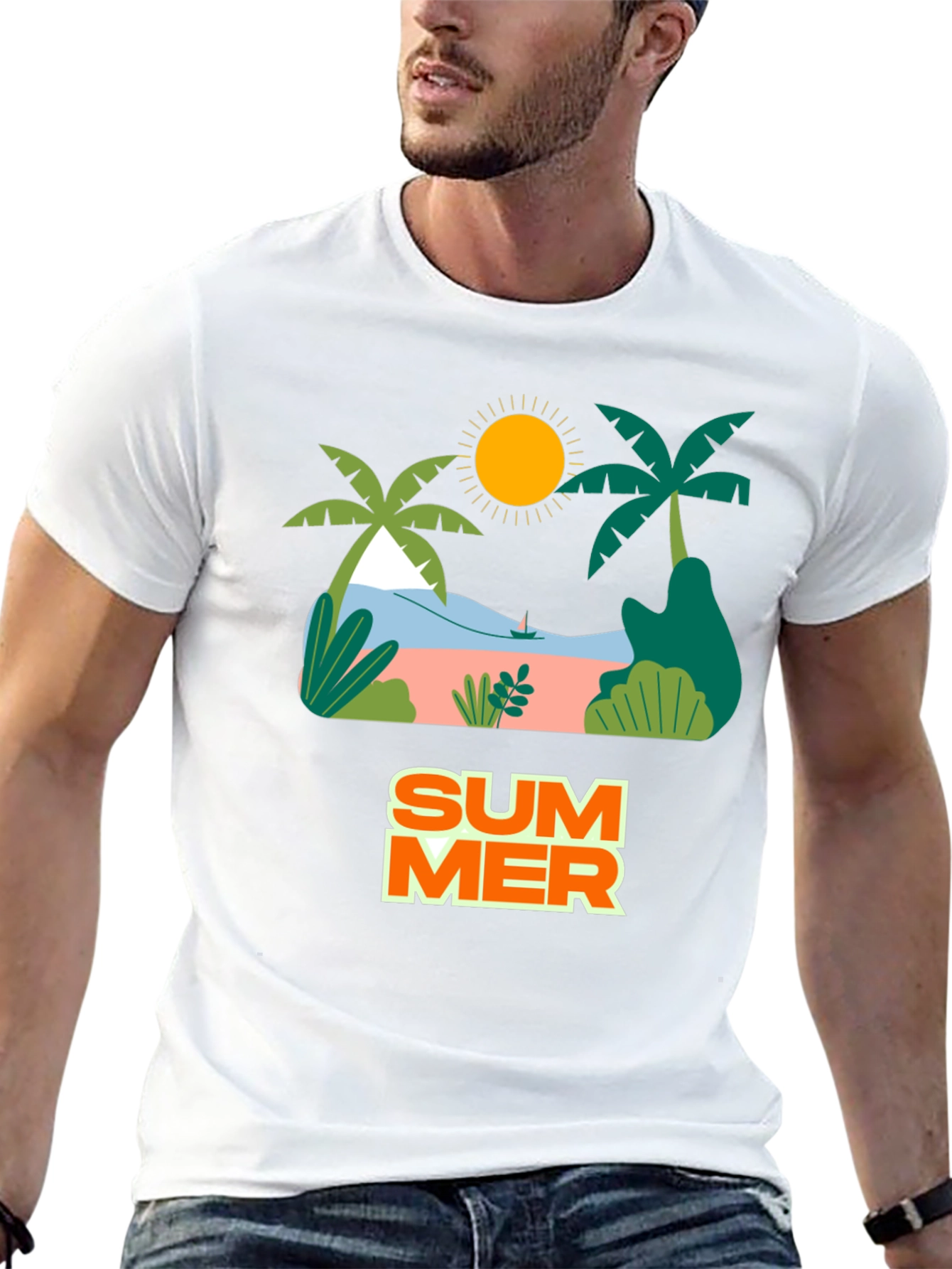 Summer Beach Graphic Tee - Black Casual Shirt