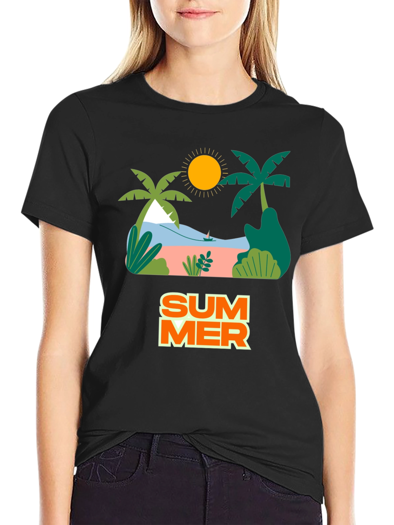 Summer Beach Graphic Tee - Black Casual Shirt