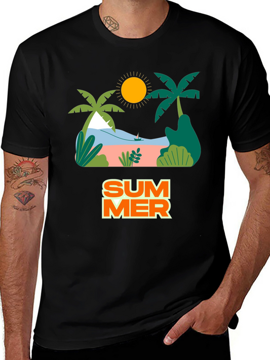 Summer Beach Graphic Tee - Black Casual Shirt