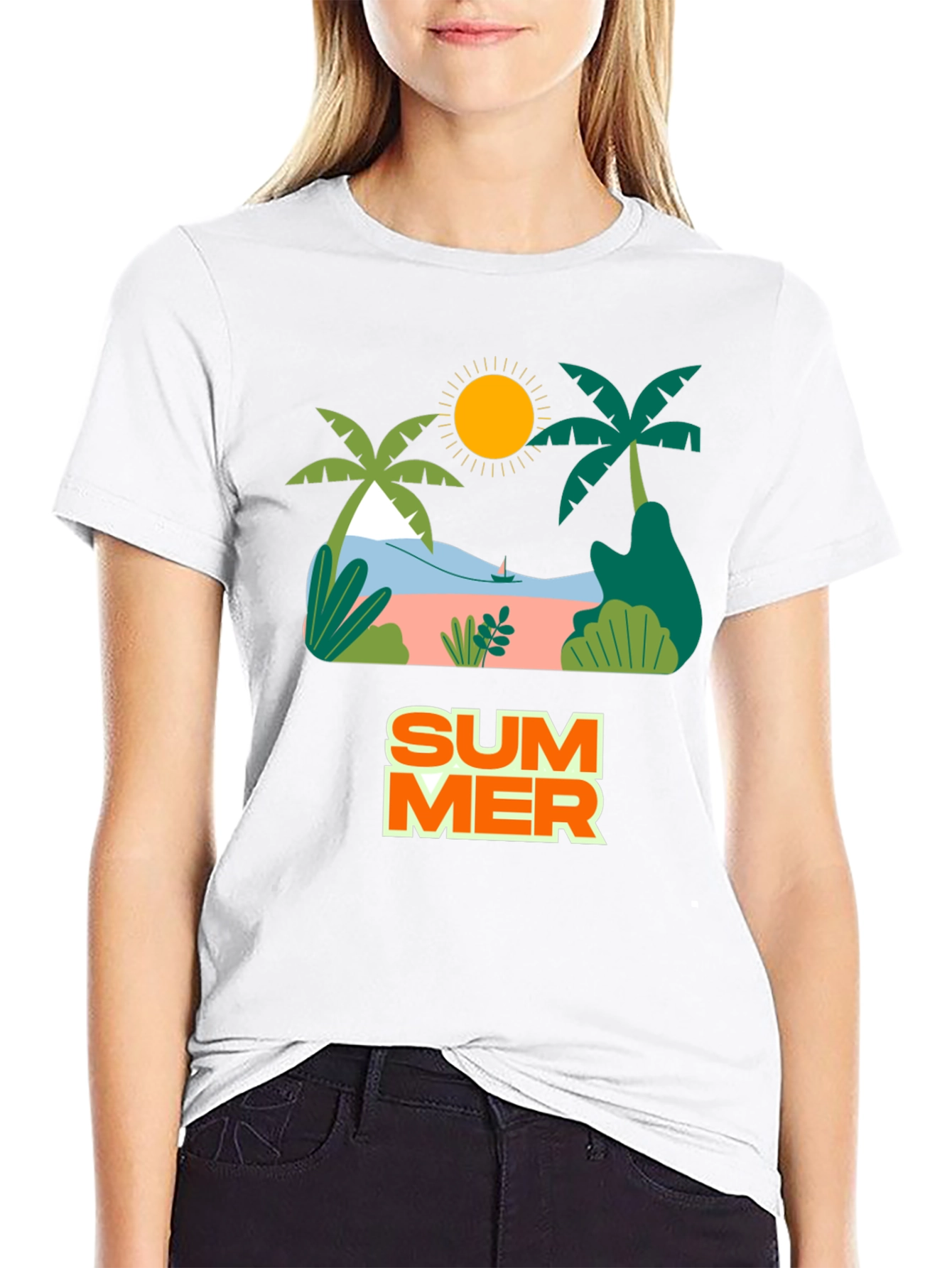 Summer Beach Graphic Tee - Black Casual Shirt