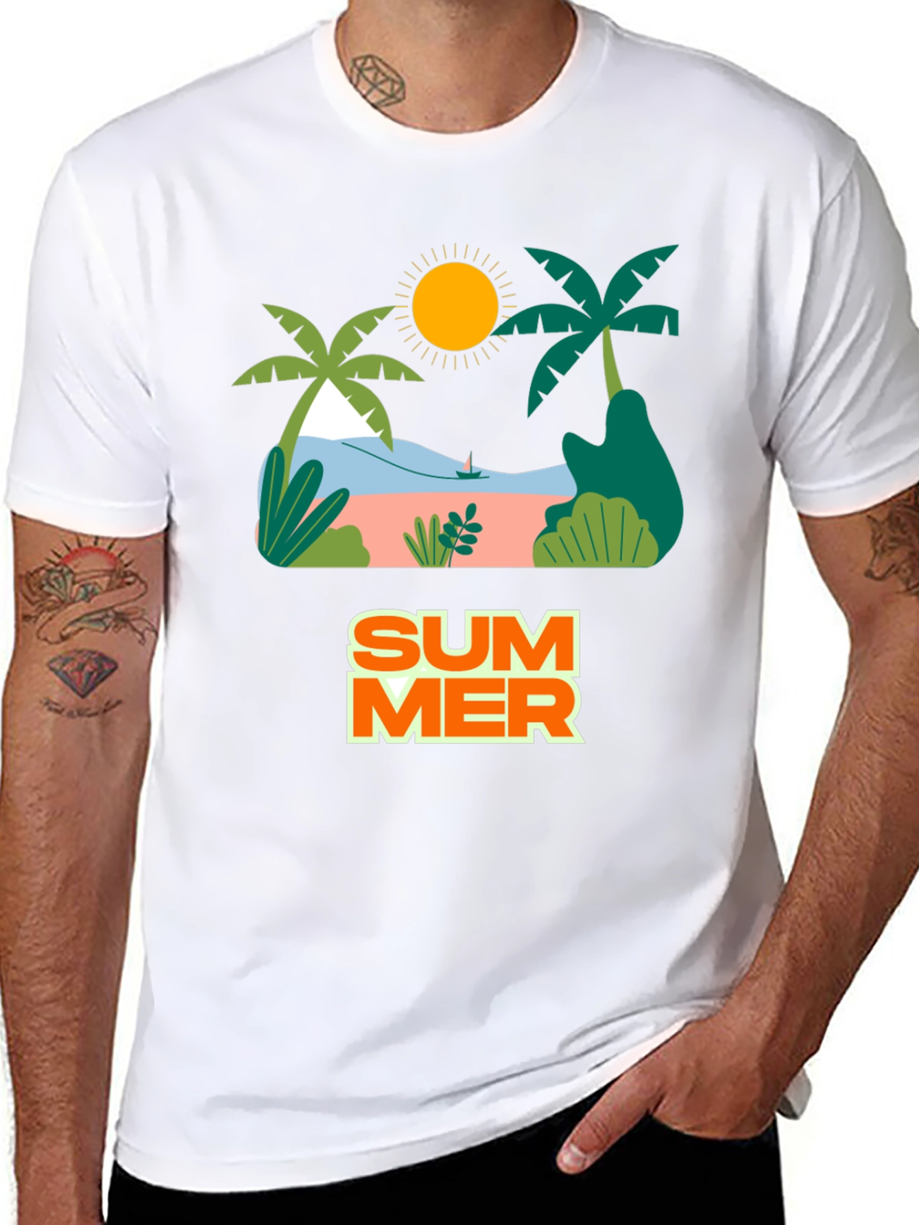 Summer Beach Graphic Tee - Black Casual Shirt