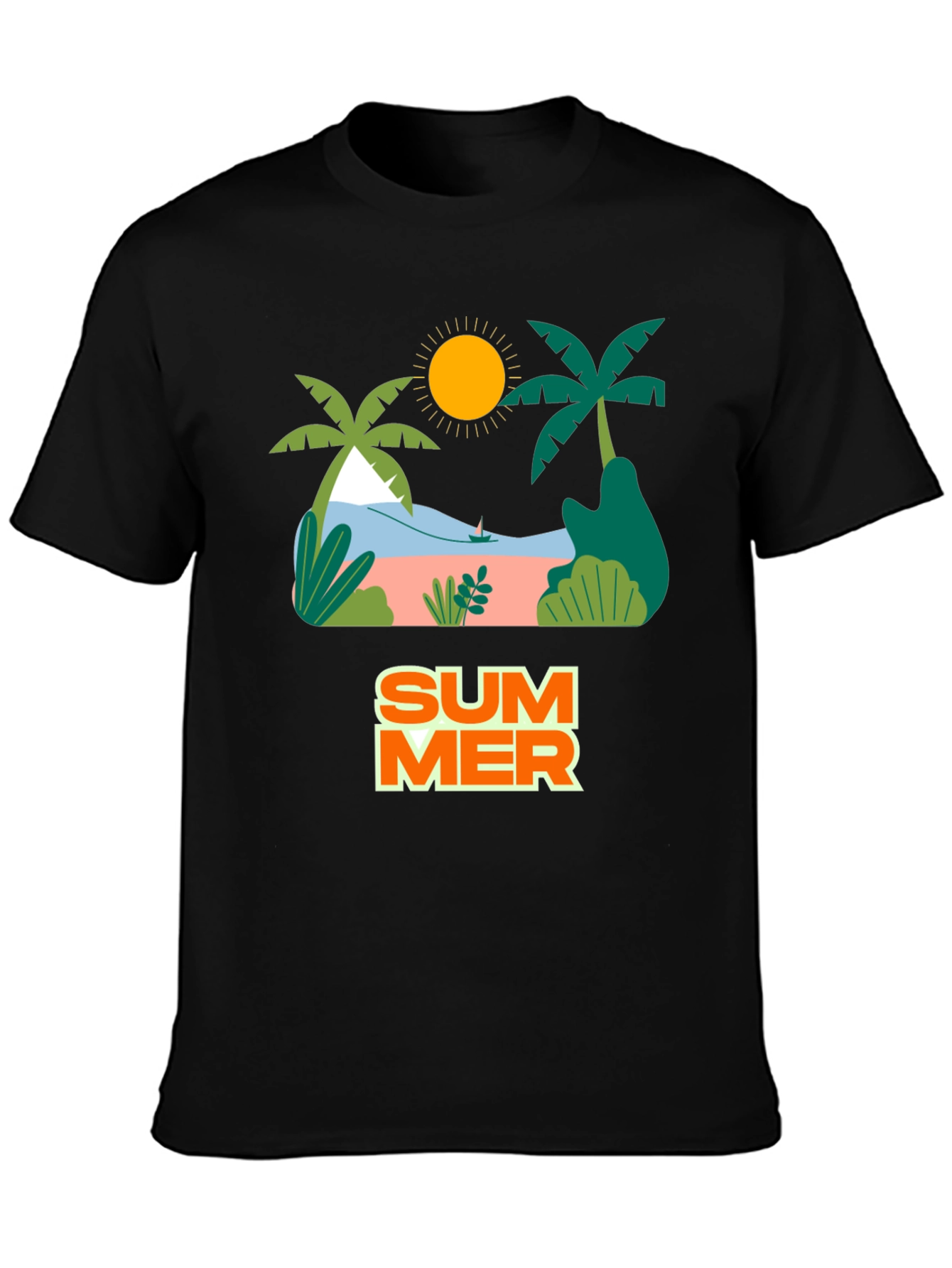 Summer Beach Graphic Tee - Black Casual Shirt