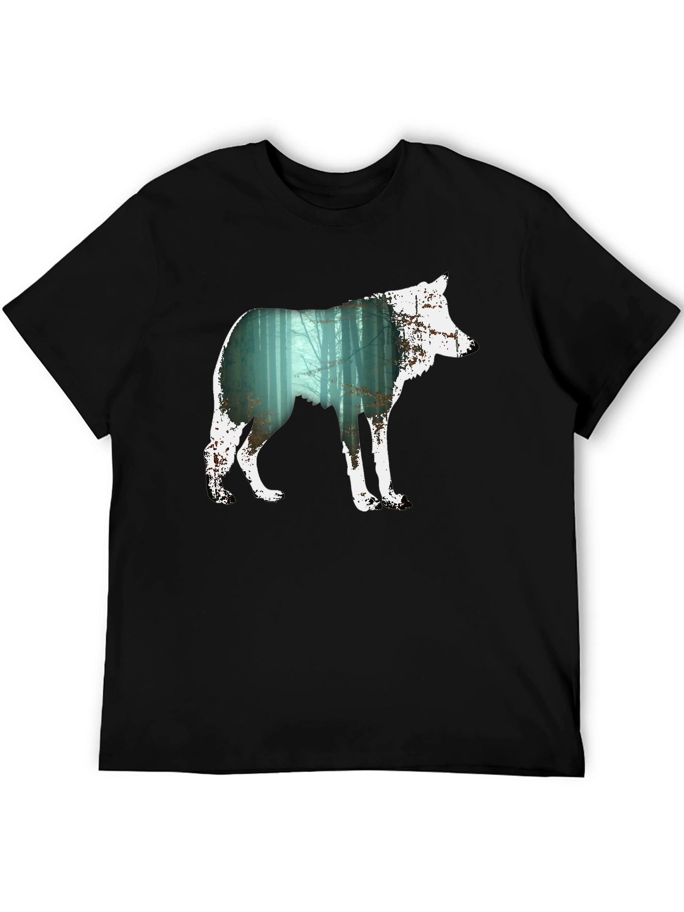 Wolf Silhouette Forest Graphic Tee - Black