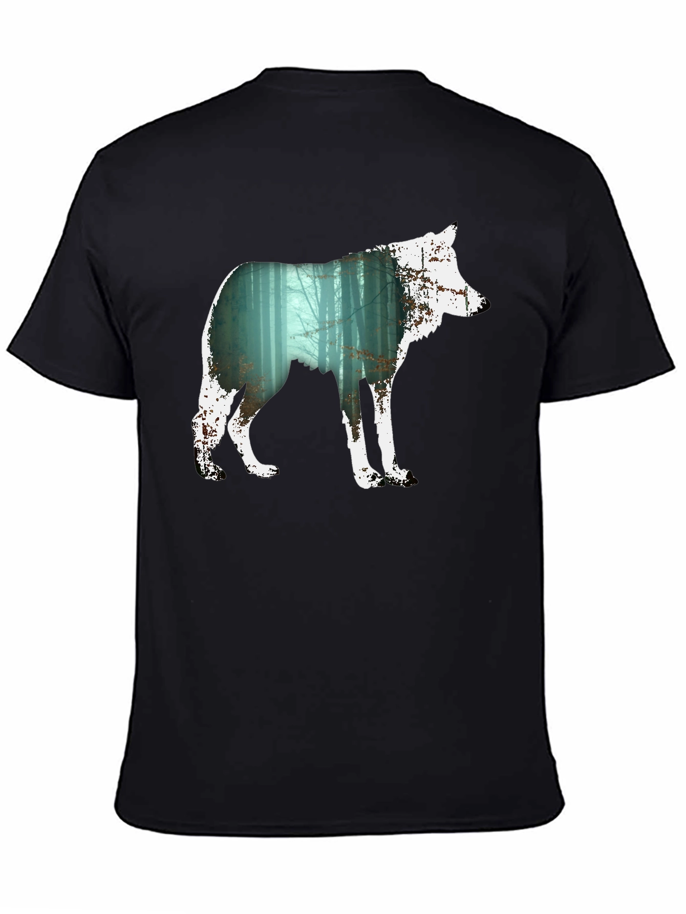 Wolf Silhouette Forest Graphic Tee - Black