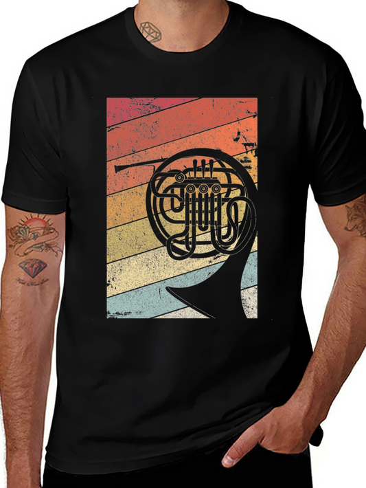French Horn Graphic Tee - Retro Music Lover Shirt