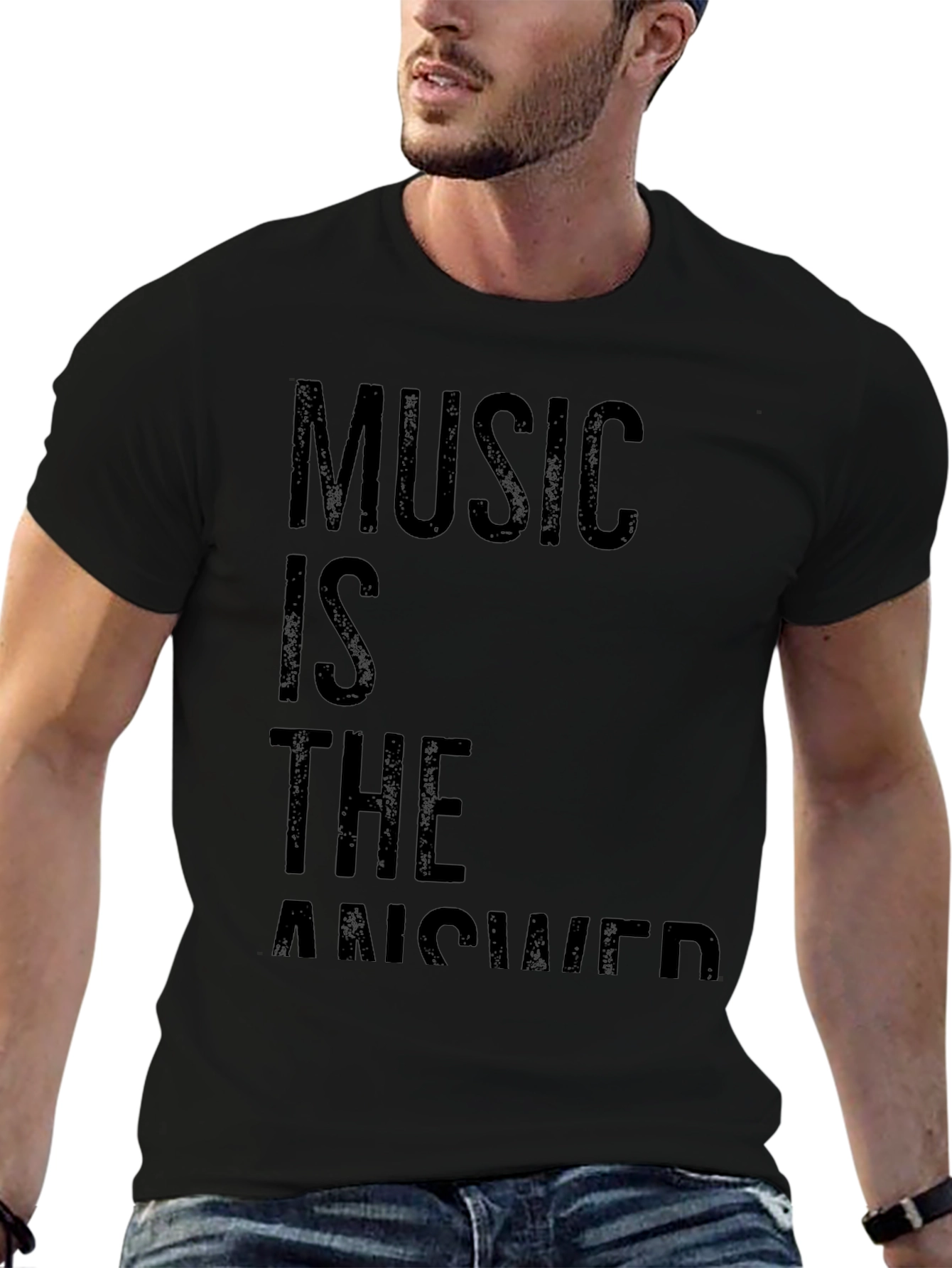 Music Is The Answer T-Shirt - Black Casual Tee