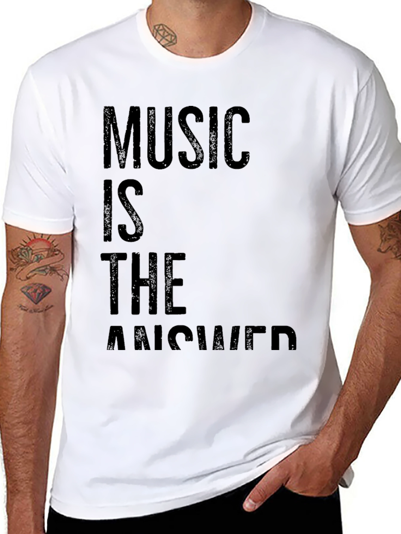 Music Is The Answer T-Shirt - Black Casual Tee