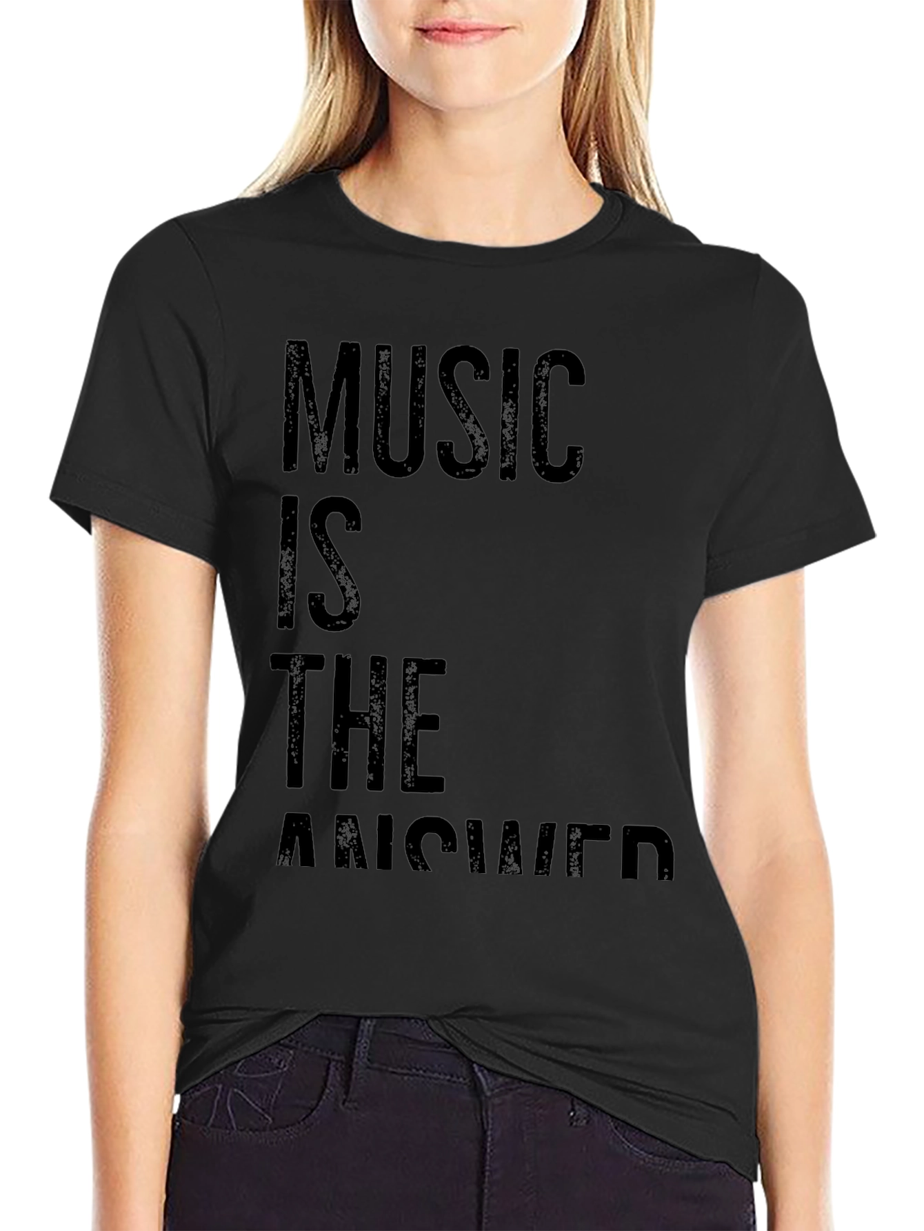 Music Is The Answer T-Shirt - Black Casual Tee