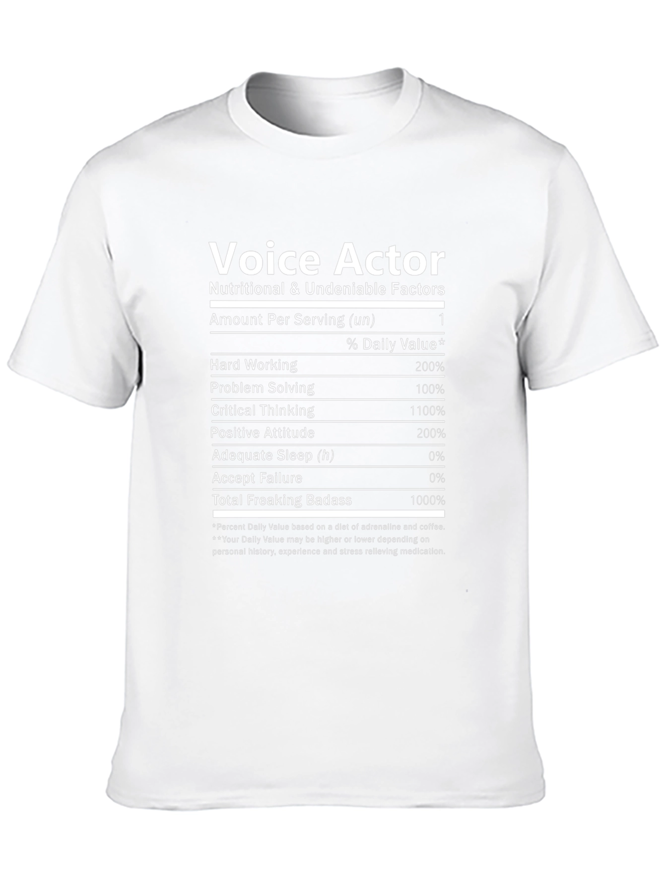 Voice Actor Nutritional Facts T-Shirt - Black