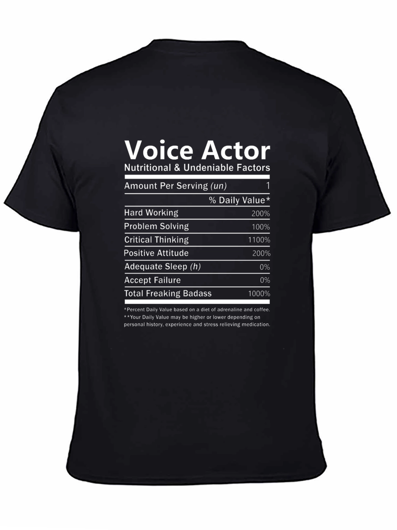 Voice Actor Nutritional Facts T-Shirt - Black