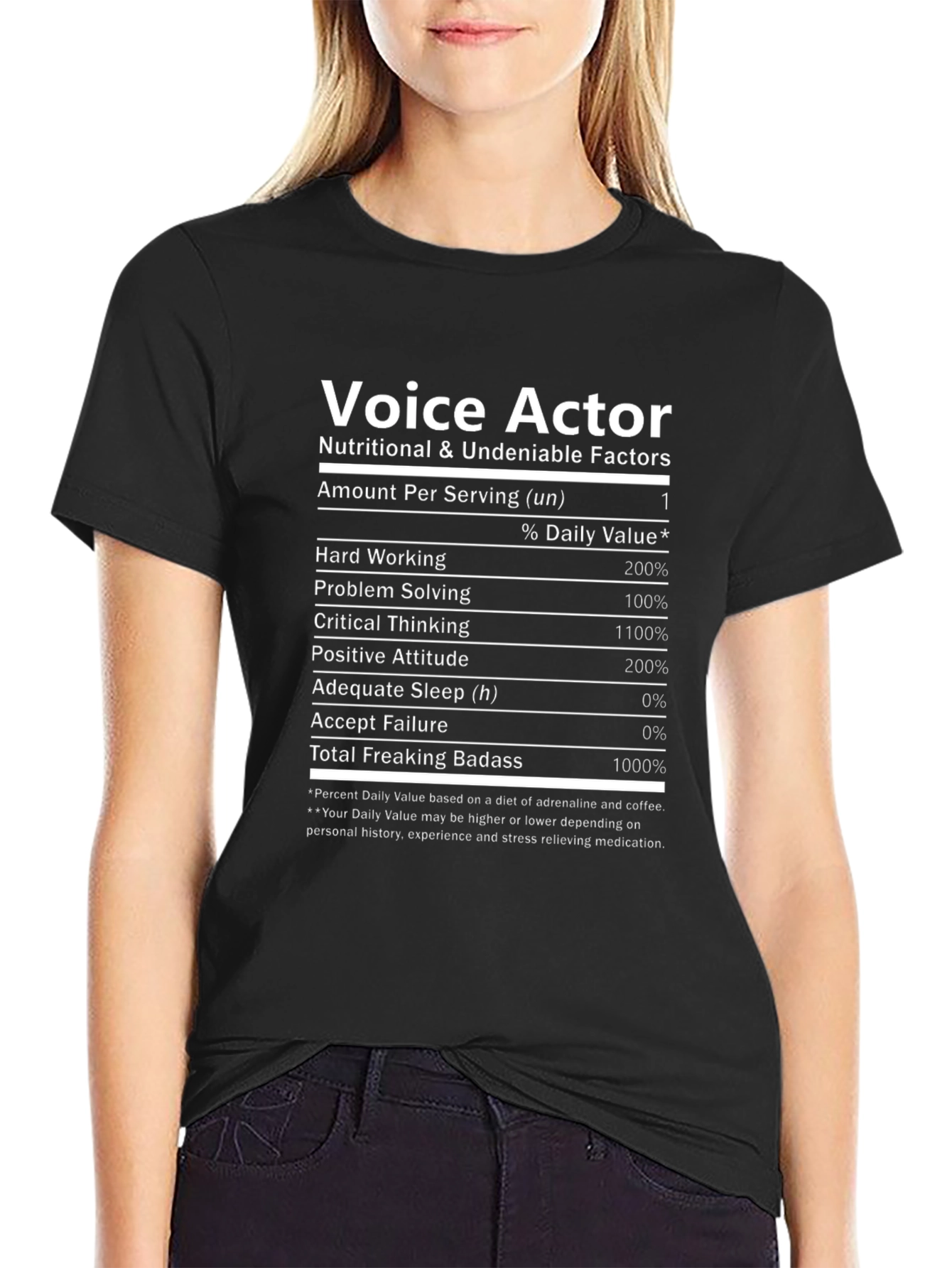 Voice Actor Nutritional Facts T-Shirt - Black