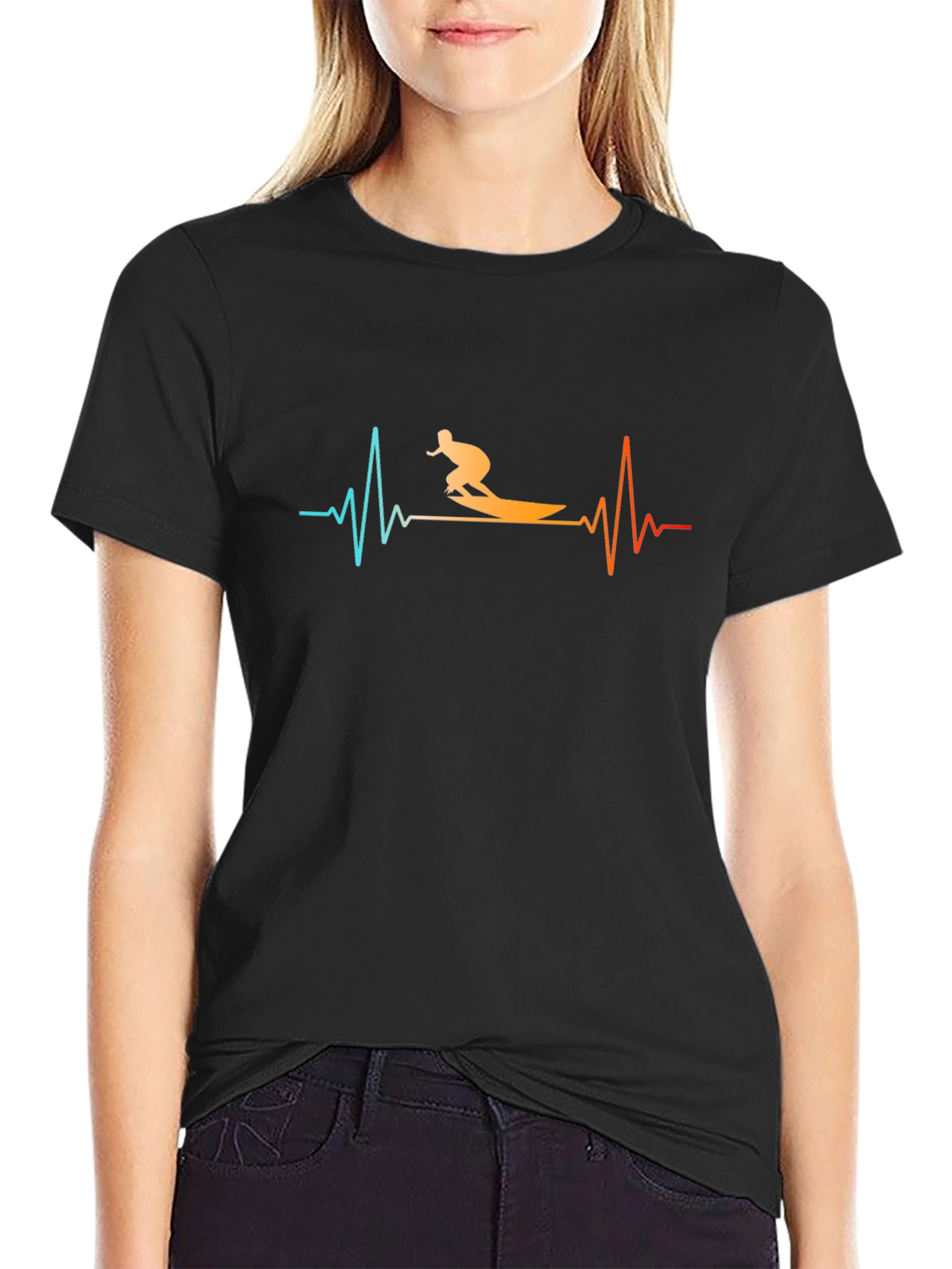 Surfing Heartbeat Black T-Shirt