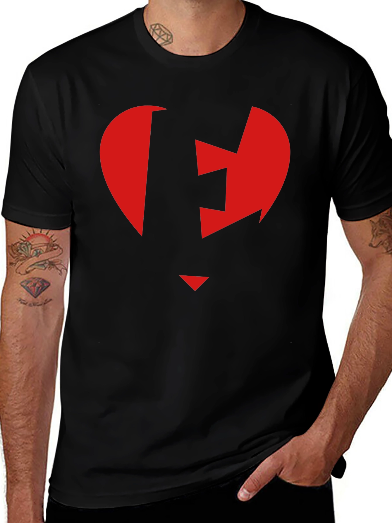 Red Heart Arrow Black T-Shirt
