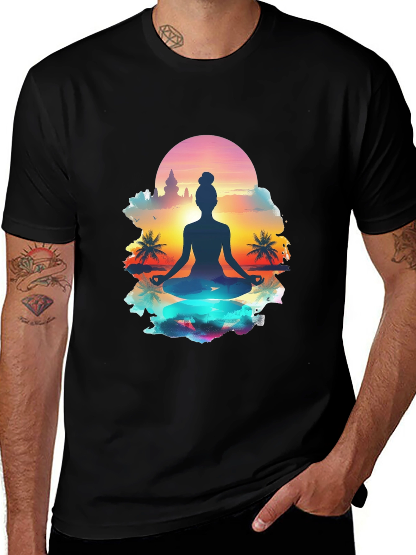 Yoga Meditation T-Shirt - Sunrise Silhouette Tee