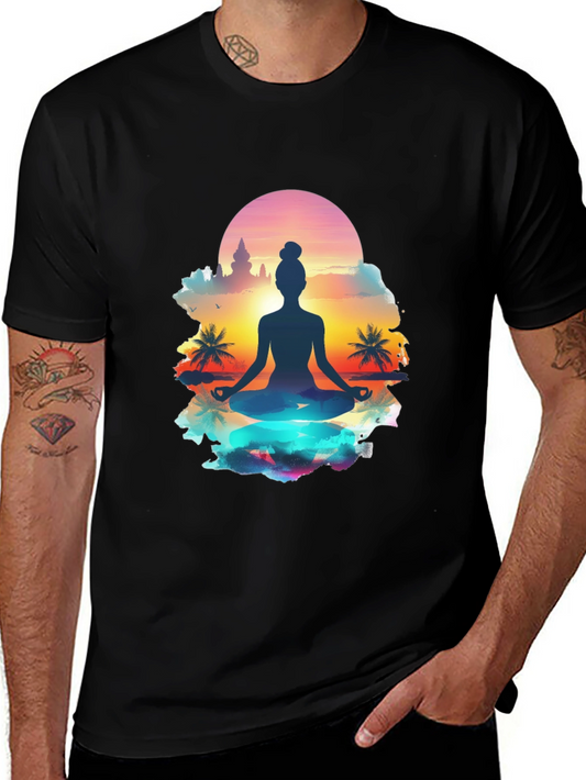 Yoga Meditation T-Shirt - Sunrise Silhouette Tee