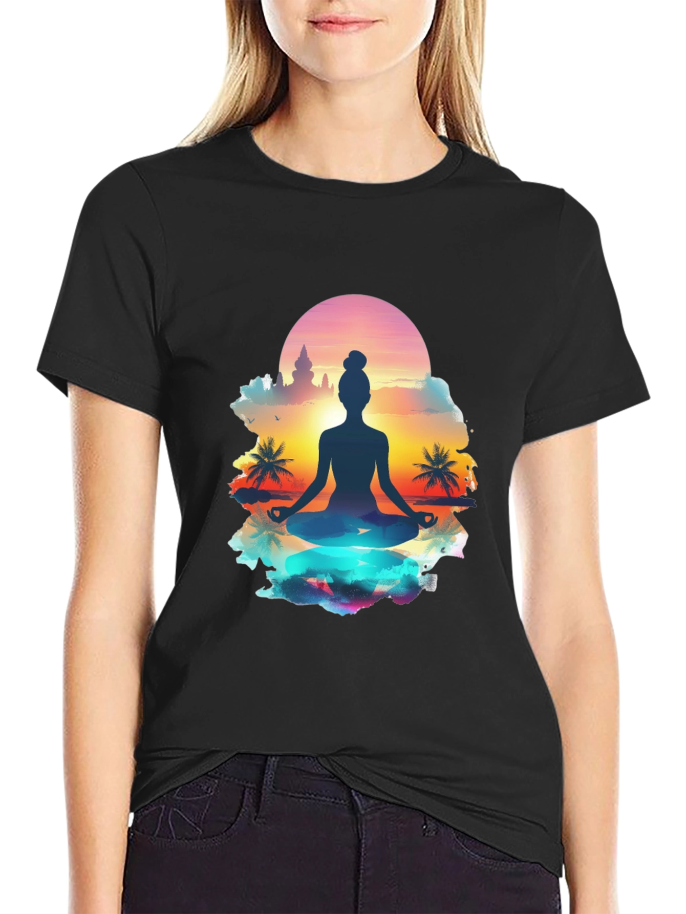 Yoga Meditation T-Shirt - Sunrise Silhouette Tee