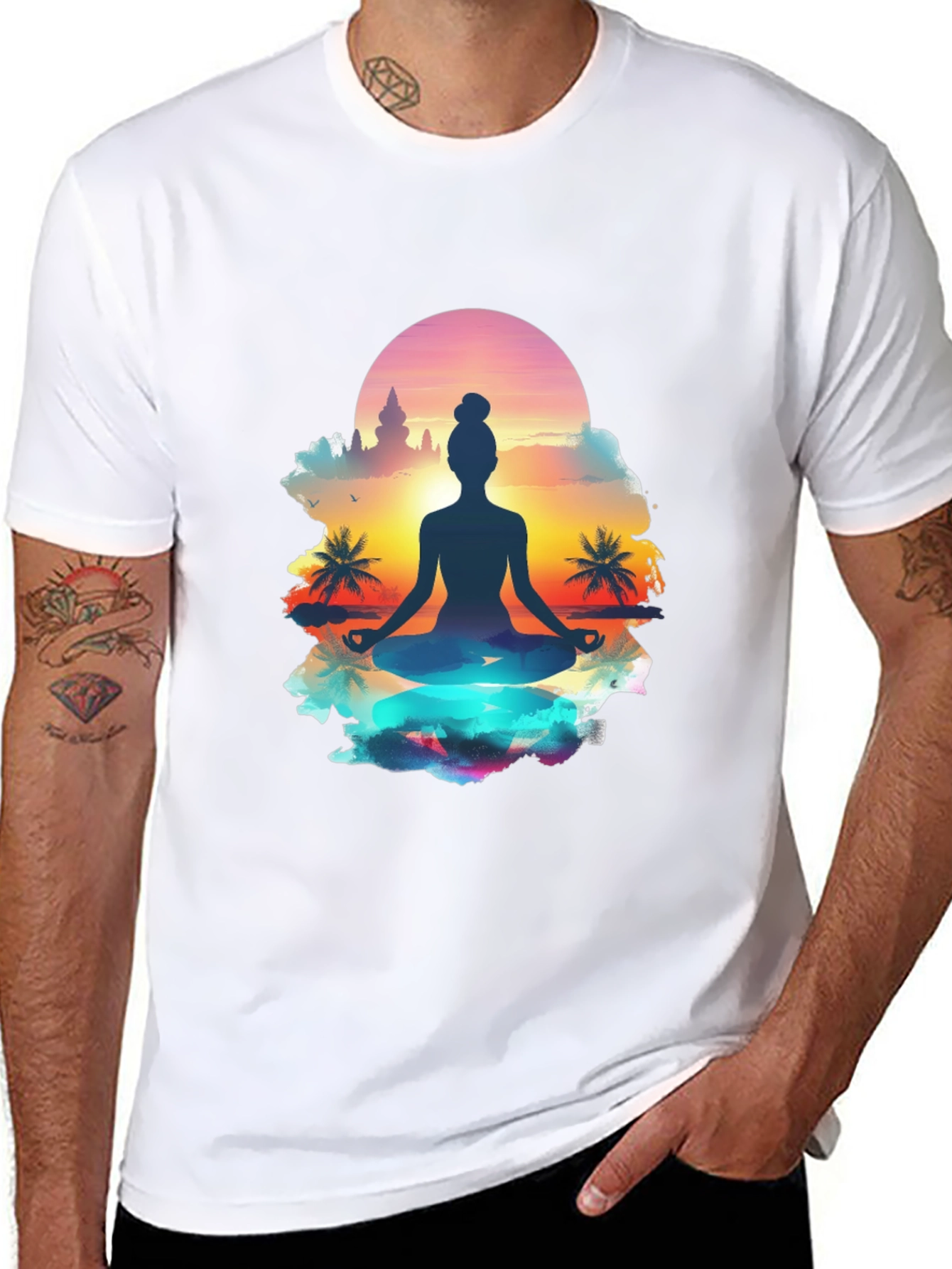 Yoga Meditation T-Shirt - Sunrise Silhouette Tee