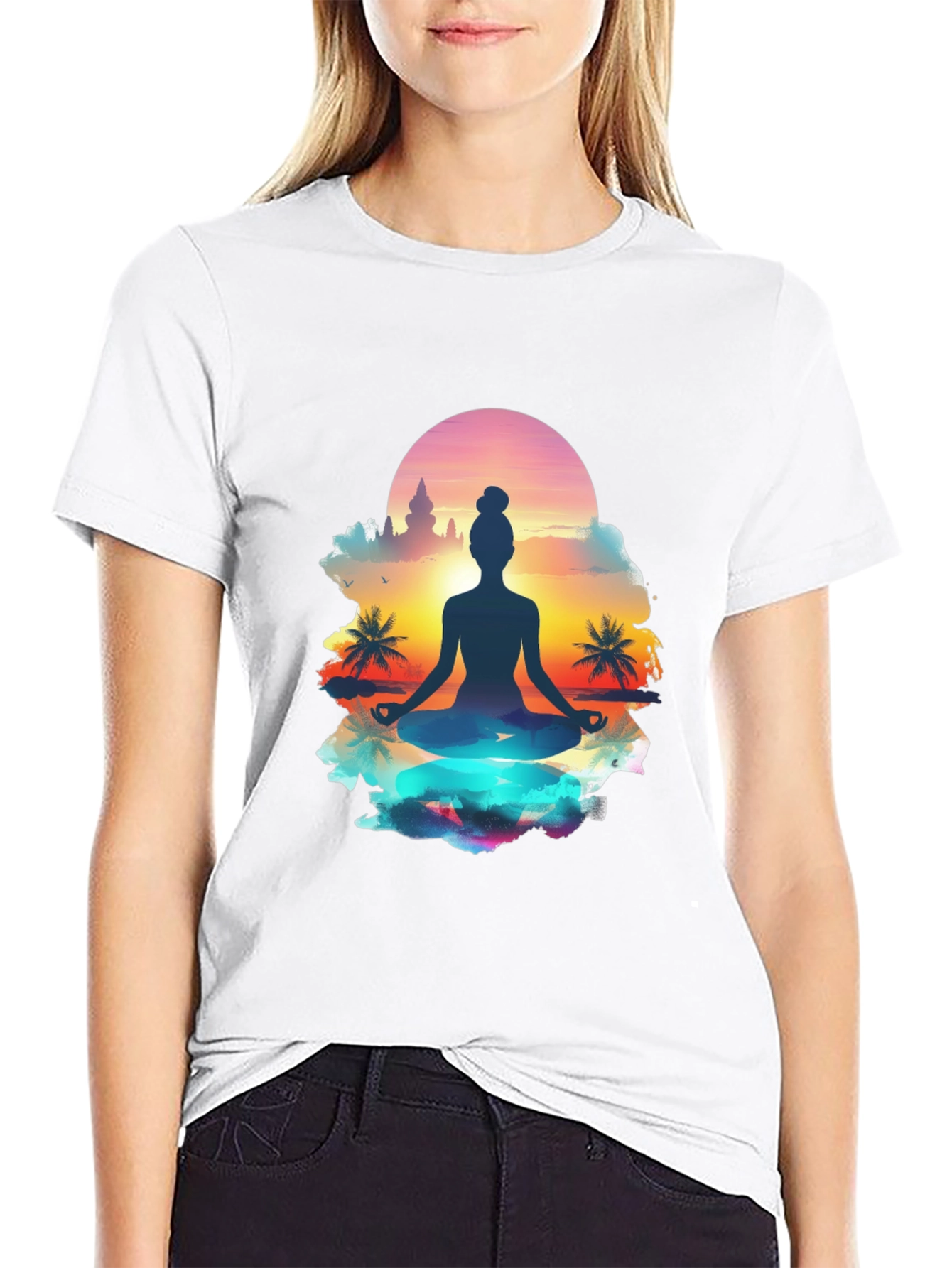 Yoga Meditation T-Shirt - Sunrise Silhouette Tee