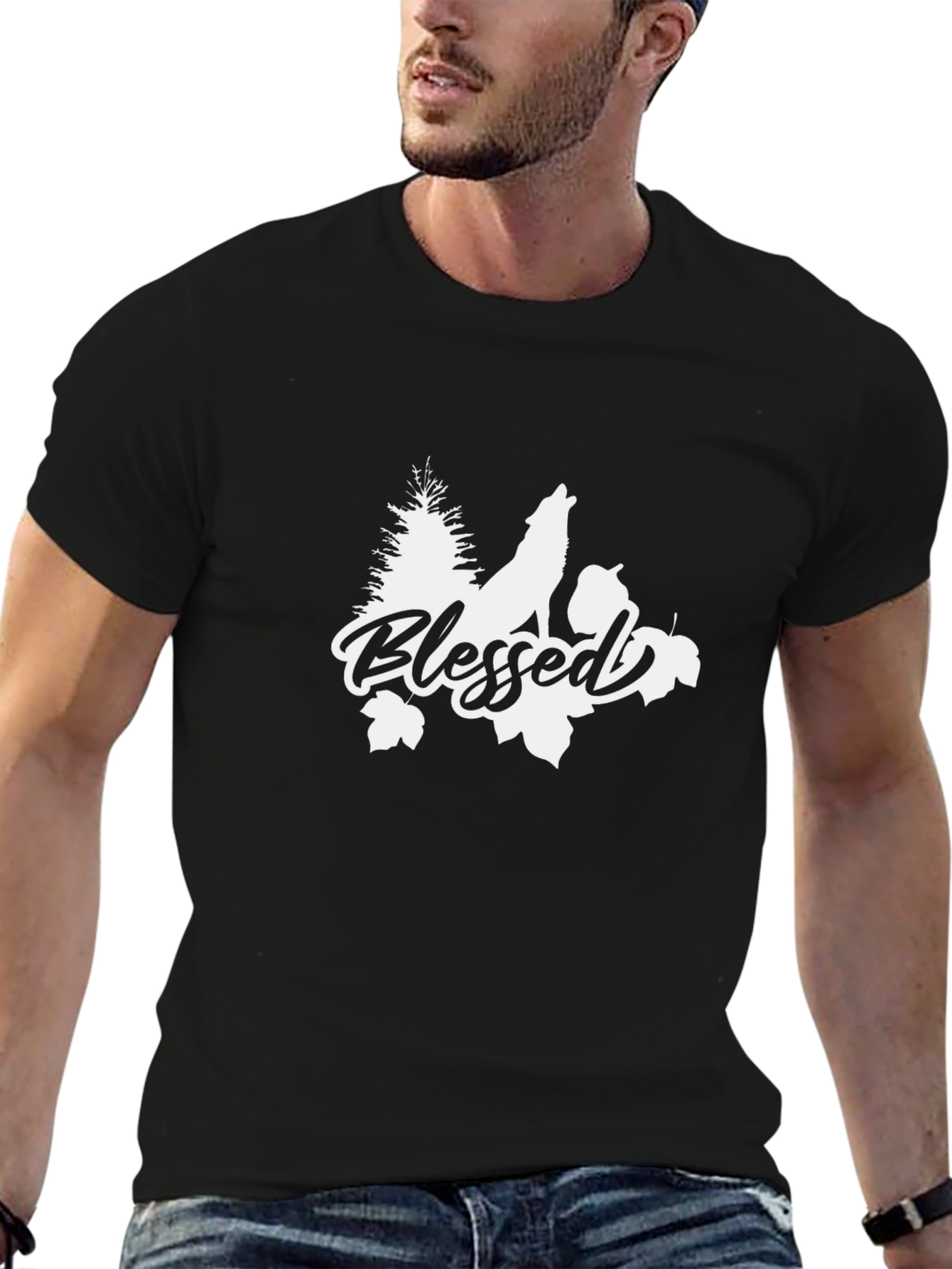 Blessed Wolf Graphic Tee - Stylish Nature Design T-Shirt