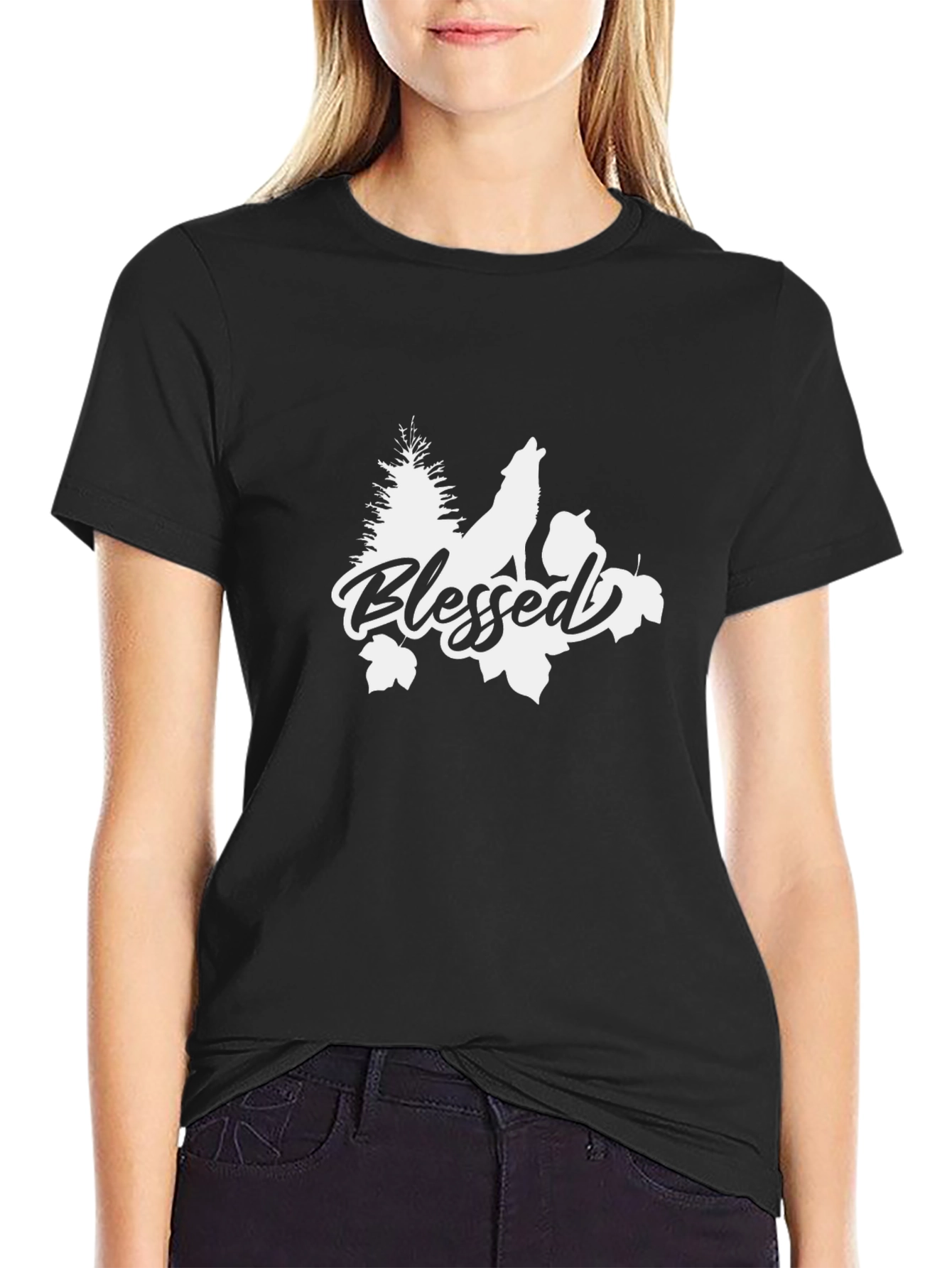 Blessed Wolf Graphic Tee - Stylish Nature Design T-Shirt