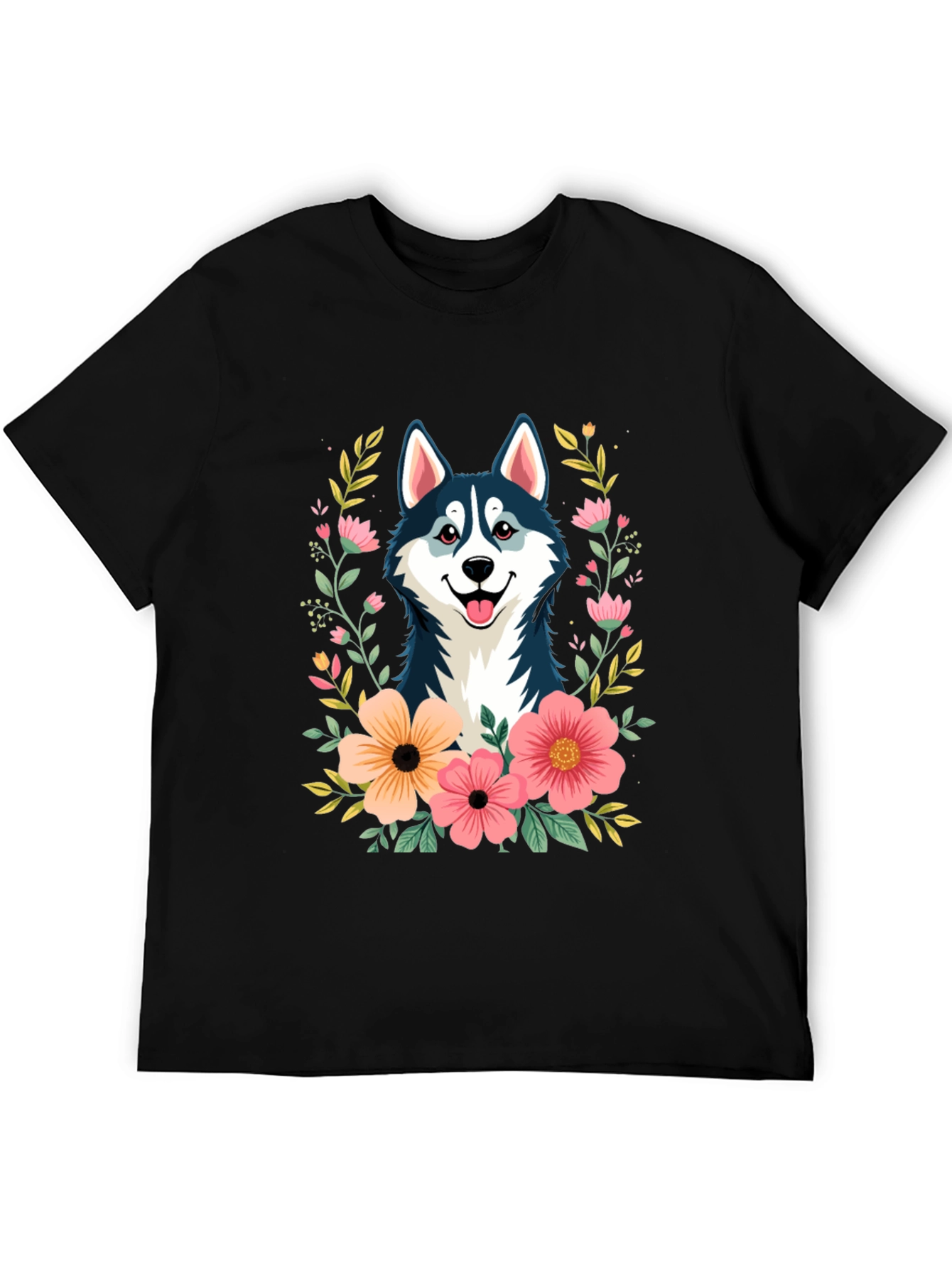 Husky Floral T-Shirt - Black Graphic Tee