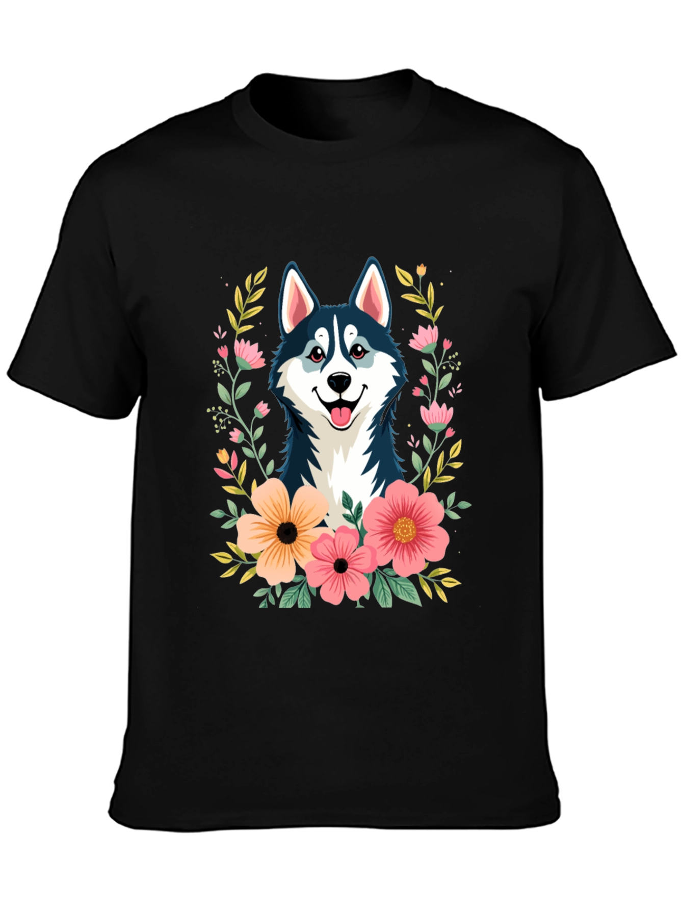 Husky Floral T-Shirt - Black Graphic Tee
