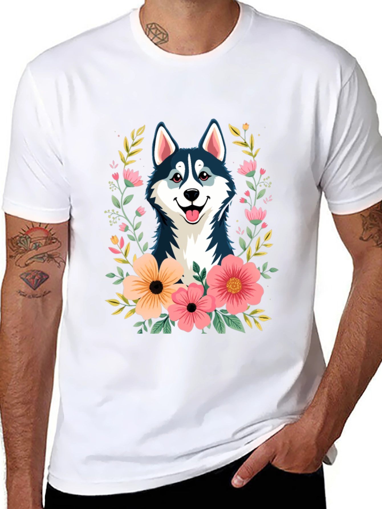 Husky Floral T-Shirt - Black Graphic Tee