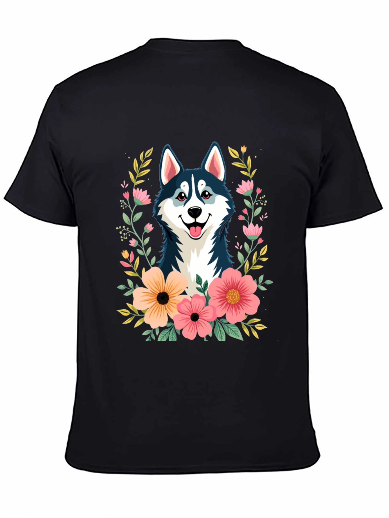 Husky Floral T-Shirt - Black Graphic Tee