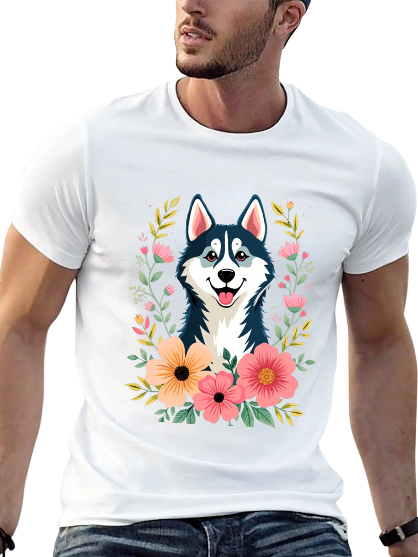 Husky Floral T-Shirt - Black Graphic Tee