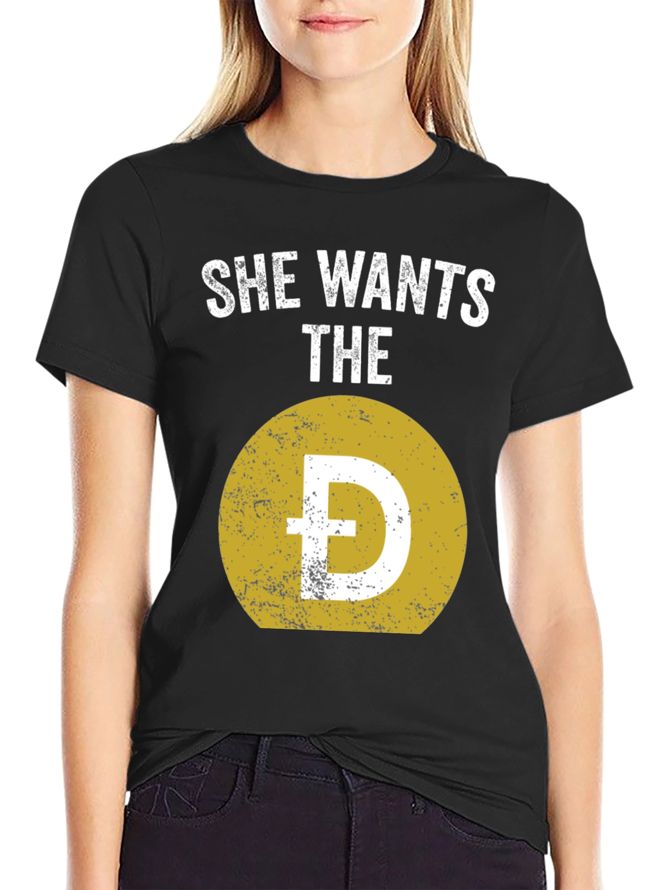She Wants The D Dogecoin Crypto Meme Black T-Shirt