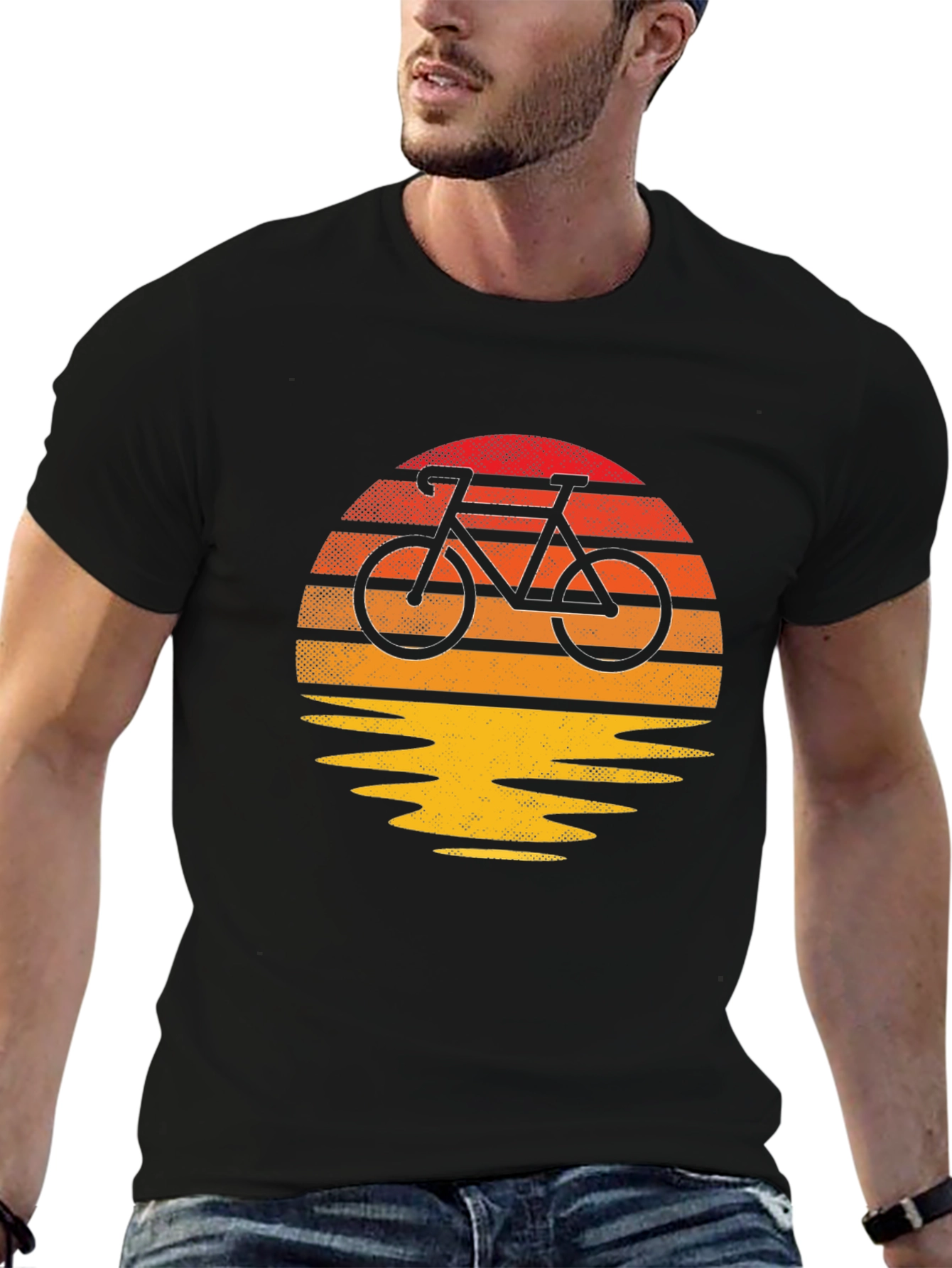 Retro Sunset Bicycle Graphic T-Shirt - Black