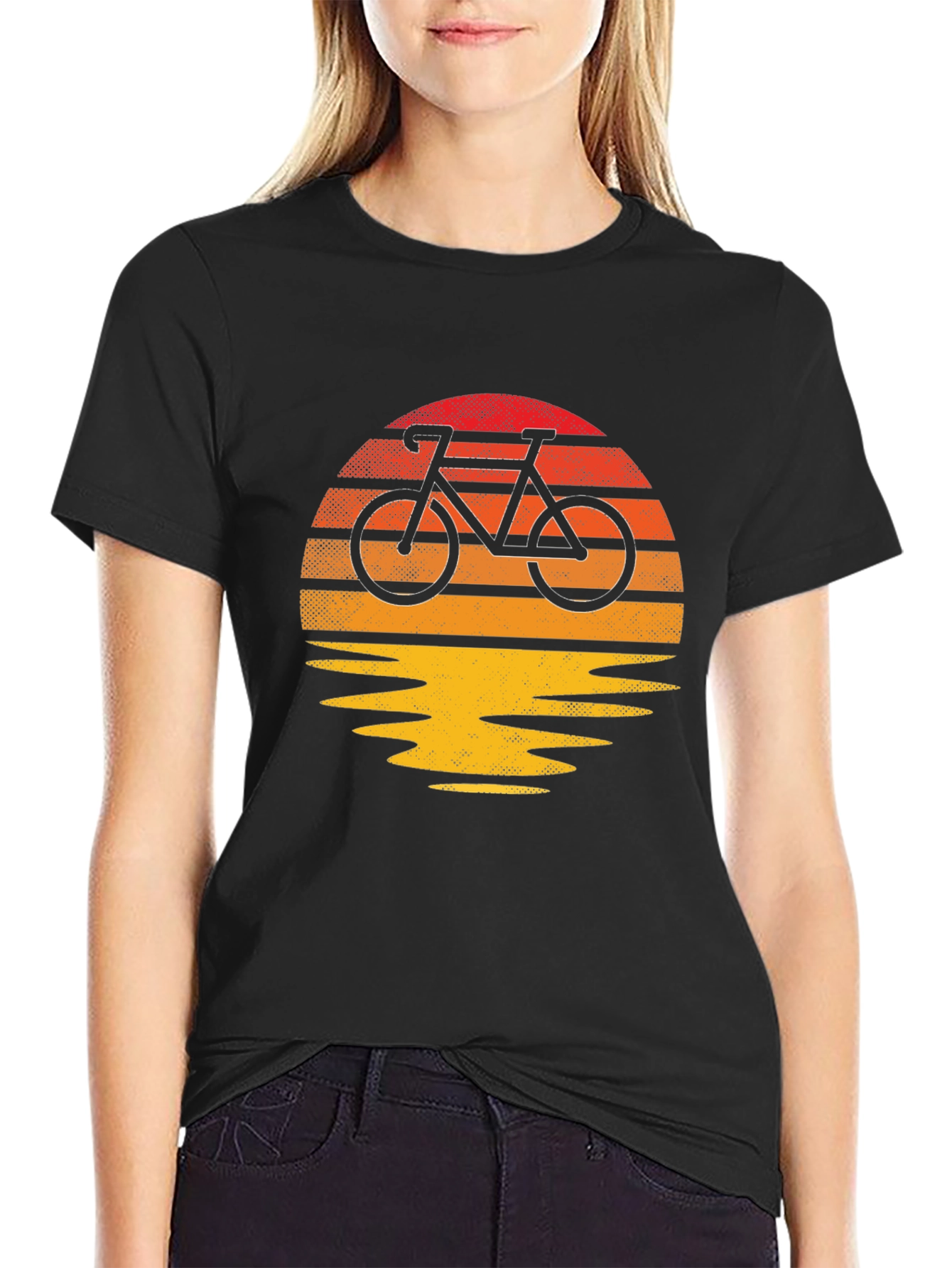 Retro Sunset Bicycle Graphic T-Shirt - Black