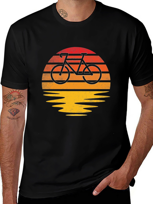 Retro Sunset Bicycle Graphic T-Shirt - Black