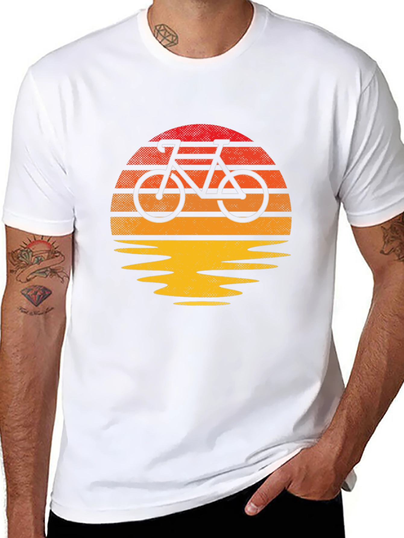 Retro Sunset Bicycle Graphic T-Shirt - Black