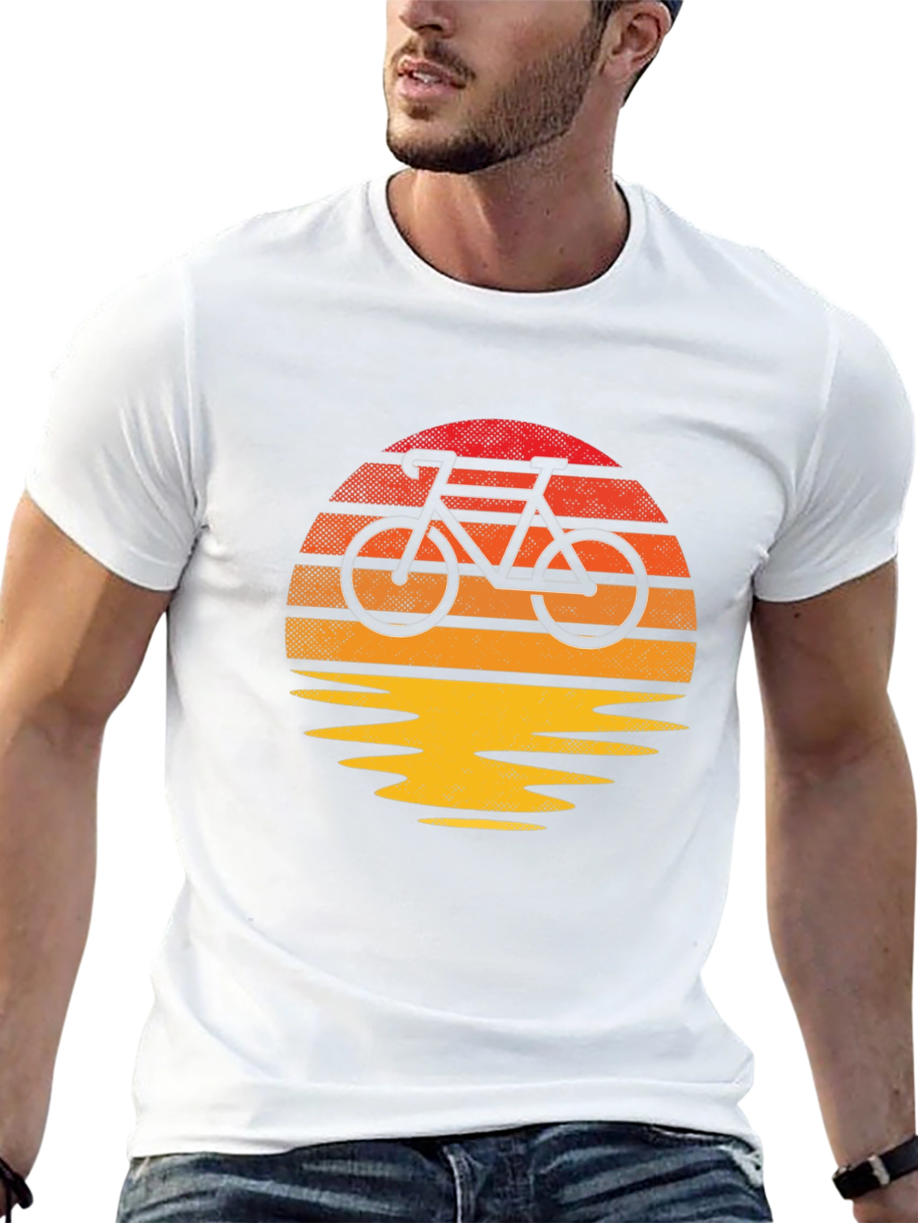 Retro Sunset Bicycle Graphic T-Shirt - Black