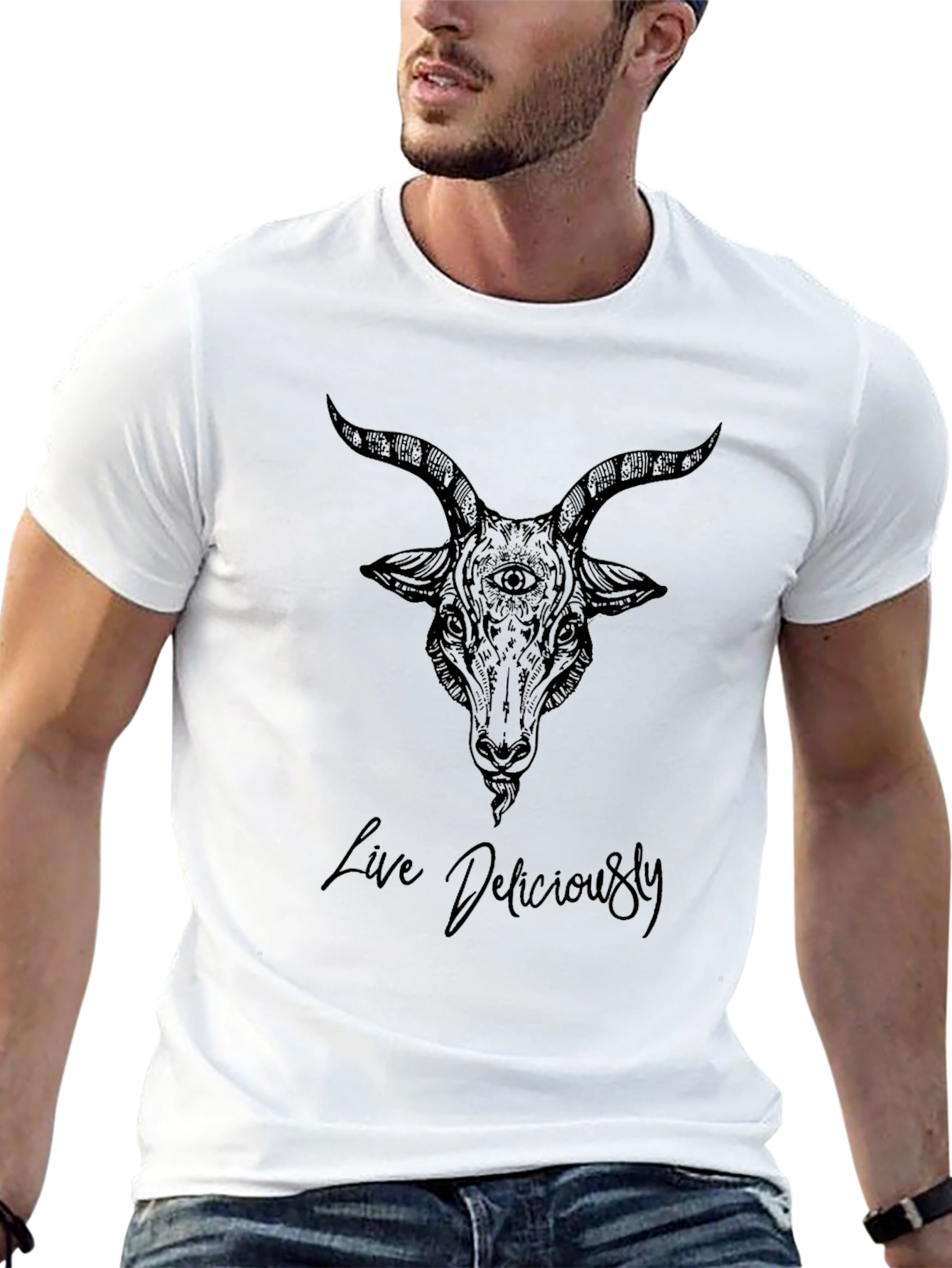 Live Deliciously Goat Tee - Soft Black Cotton