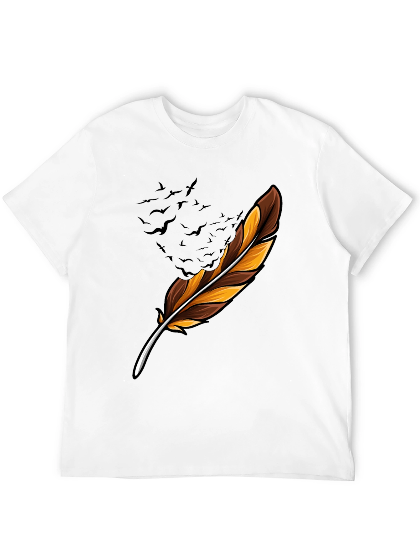 Feather & Birds Graphic Black T-Shirt