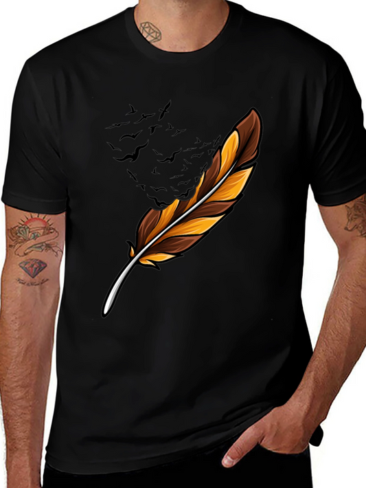 Feather & Birds Graphic Black T-Shirt