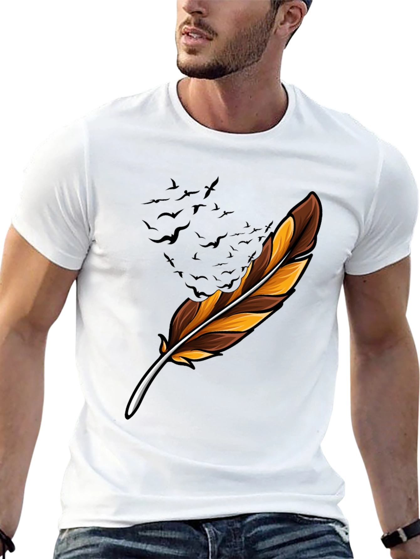 Feather & Birds Graphic Black T-Shirt
