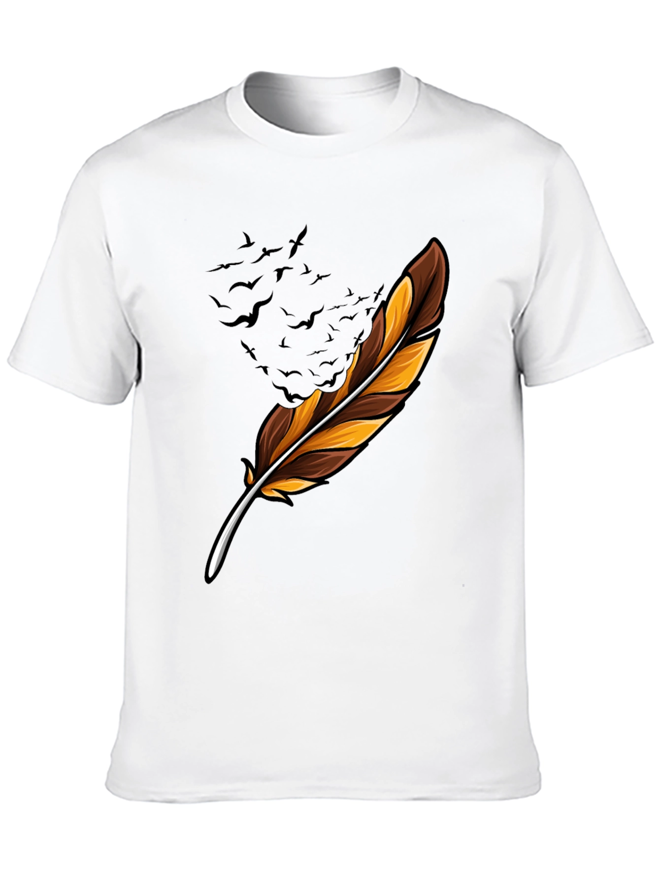 Feather & Birds Graphic Black T-Shirt