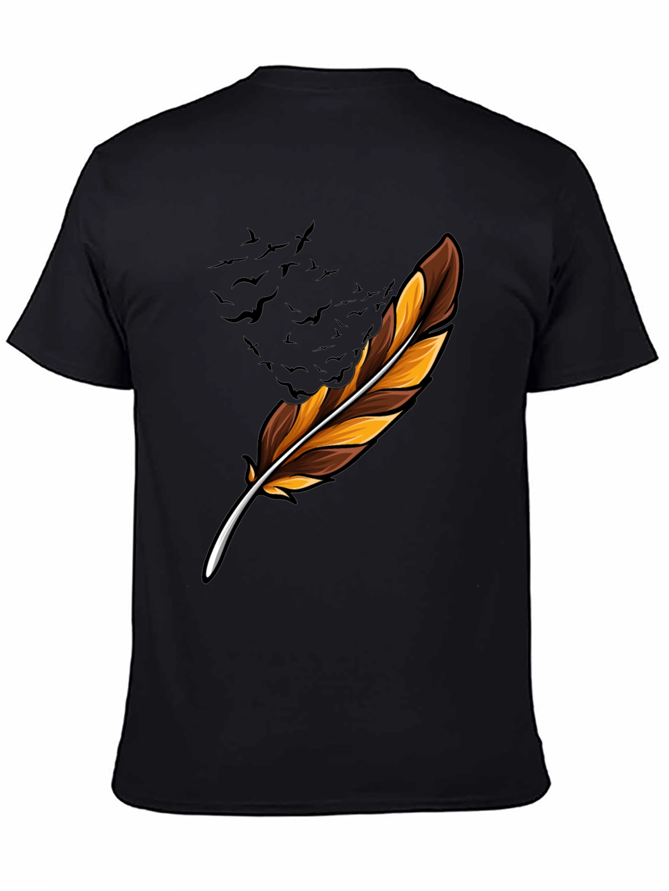 Feather & Birds Graphic Black T-Shirt