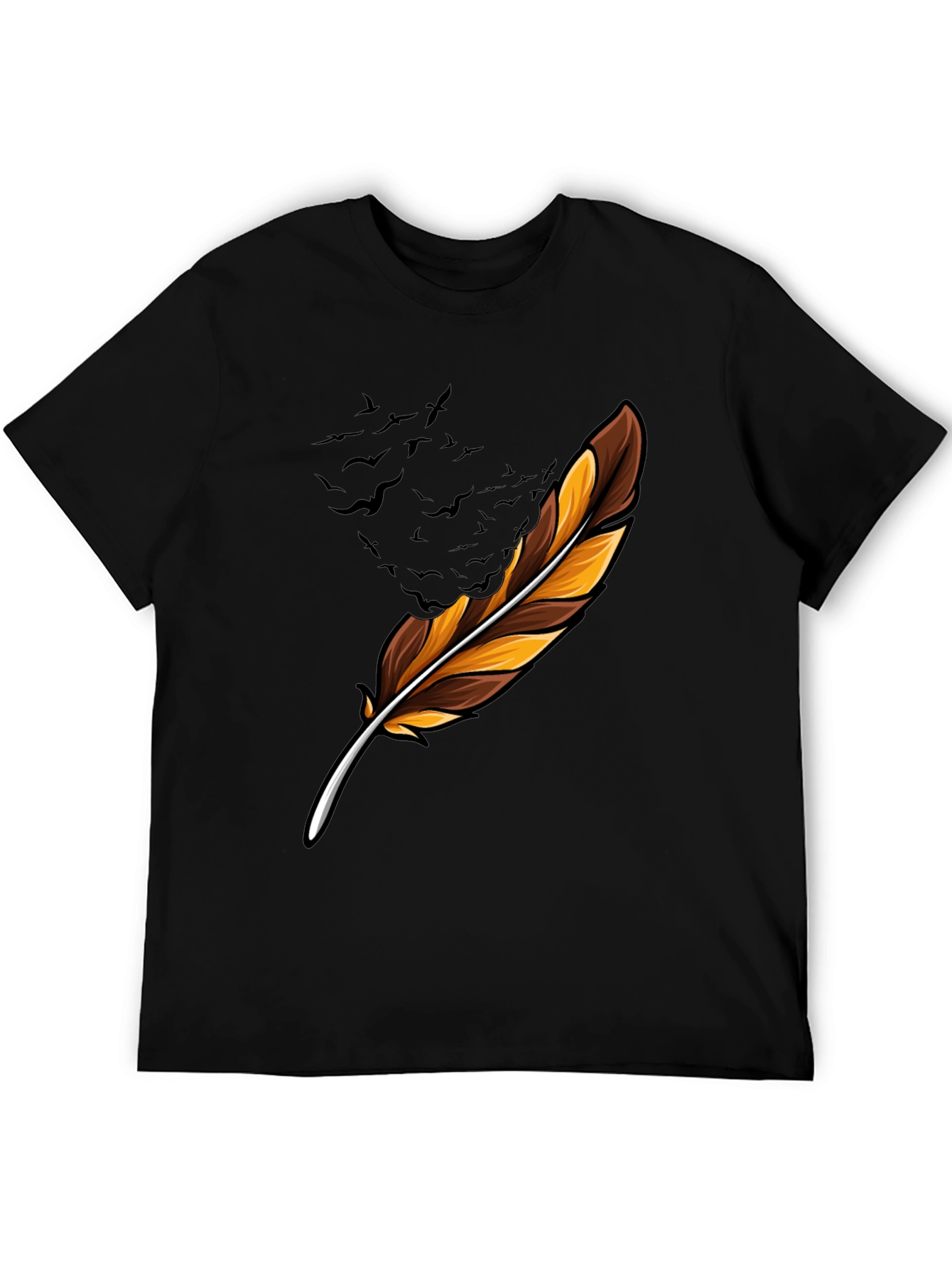 Feather & Birds Graphic Black T-Shirt
