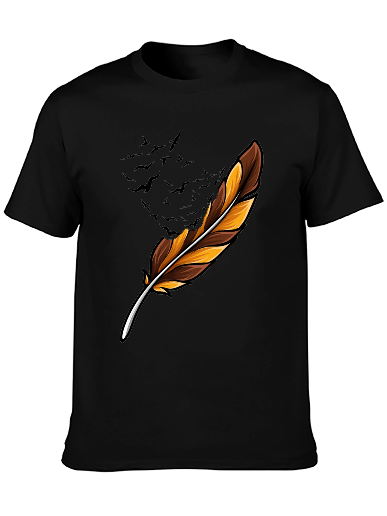 Feather & Birds Graphic Black T-Shirt