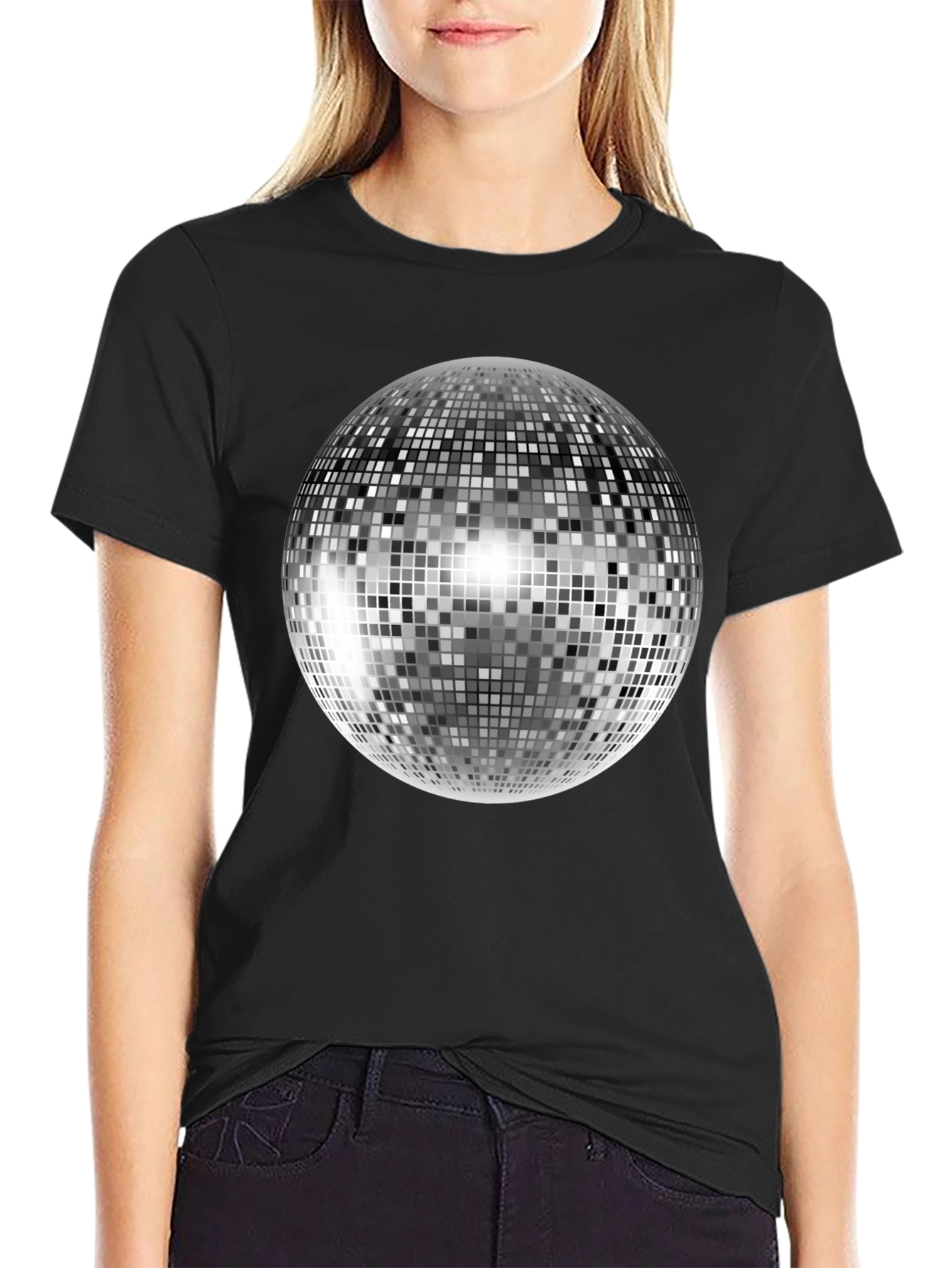 Disco Ball T-Shirt - Black Cotton Tee