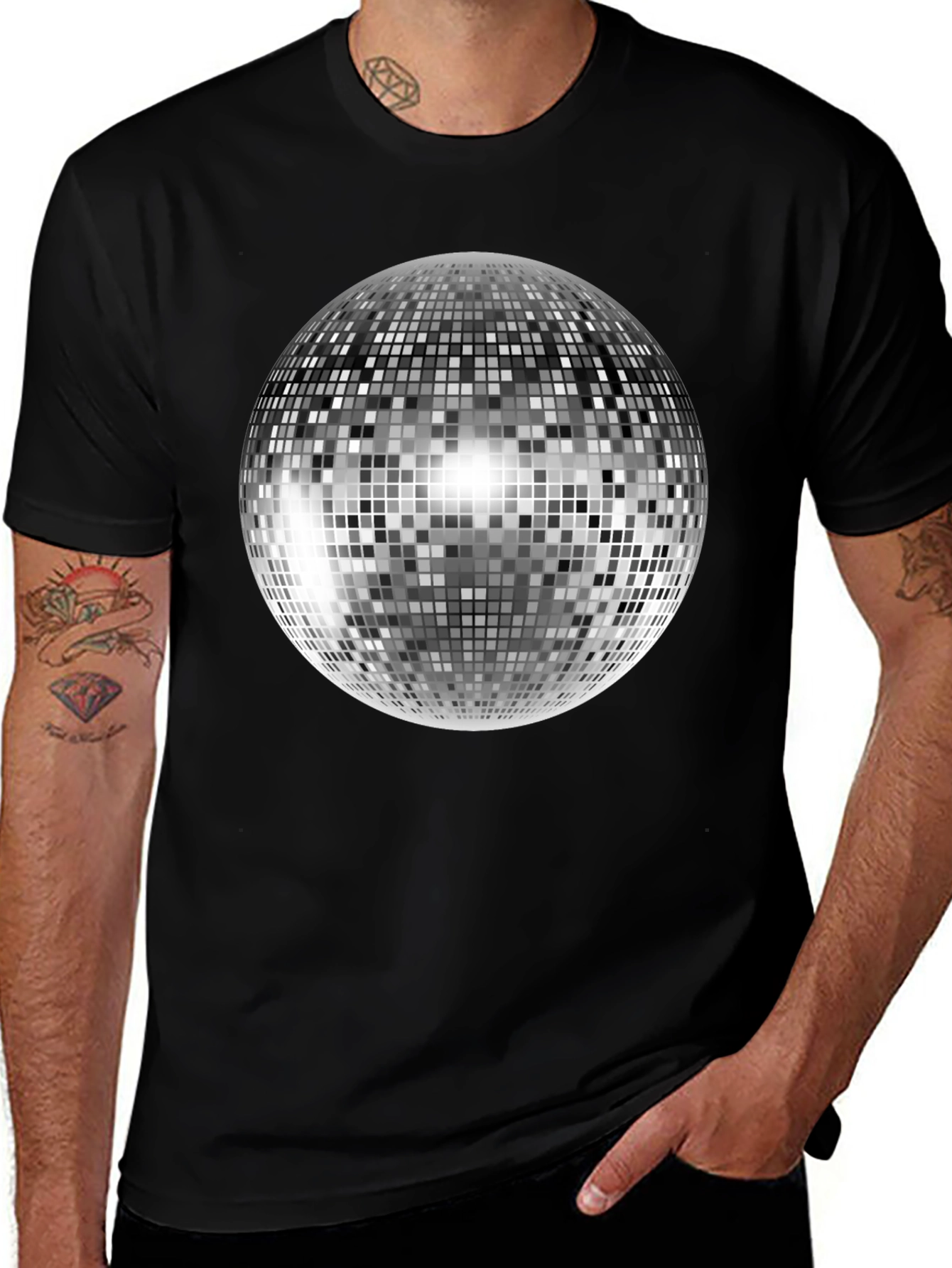Disco Ball T-Shirt - Black Cotton Tee