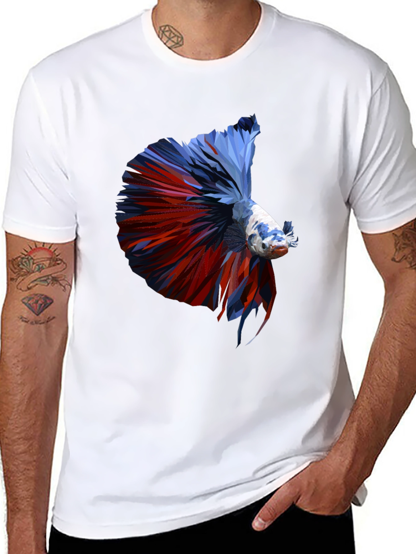 Geometric Betta Fish Graphic Print T-Shirt