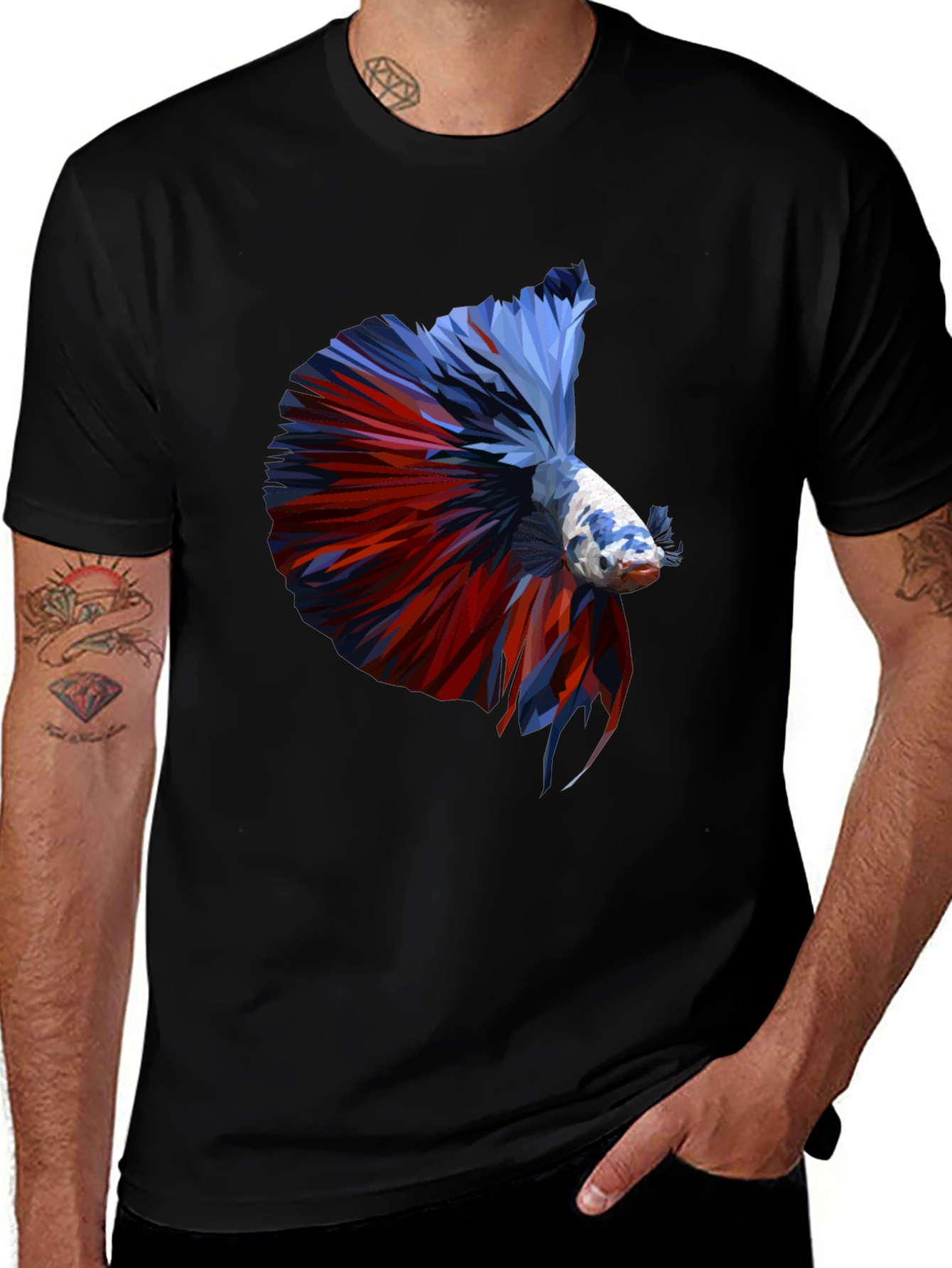 Geometric Betta Fish Graphic Print T-Shirt