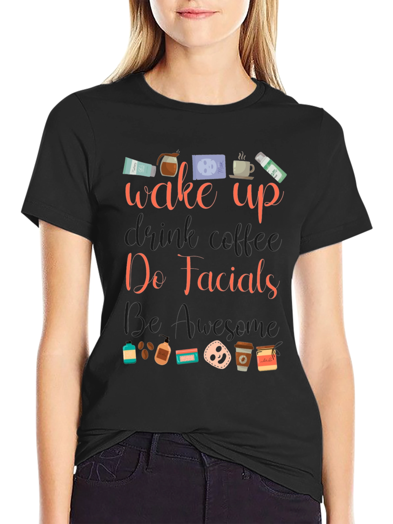 Wake Up Do Facials Mens Black T-Shirt