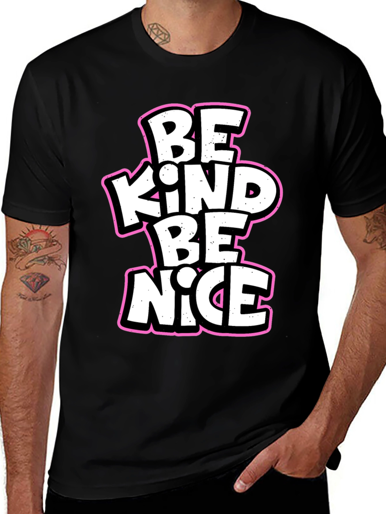 Be Kind Be Nice Black Graphic T-Shirt
